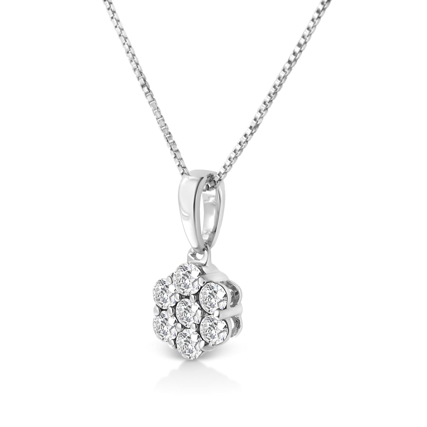 14K White Gold 1/4 Cttw Lab Grown Round Diamond Floral Cluster Pendant 18" Necklace (F-G Color, SI1-SI2 Clarity)