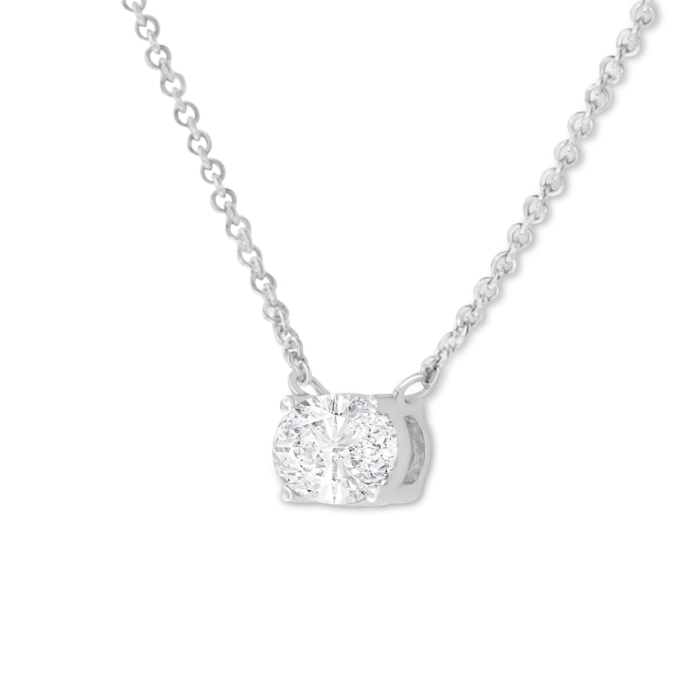 IGI Certified 10K White Gold 1/2 cttw Lab Grown Oval Shape Solitaire Diamond East West 18" Pendant Necklace (E-F Color, VS1-VS2 Clarity)