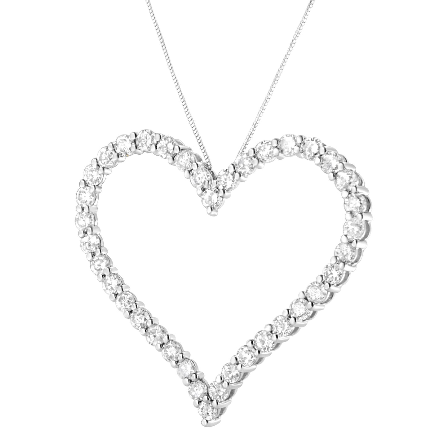 .925 Sterling Silver 3.0 cttw Round-Cut Diamond Open Heart Pendant Necklace (I-J Color, I2-I3 Clarity) - 18"