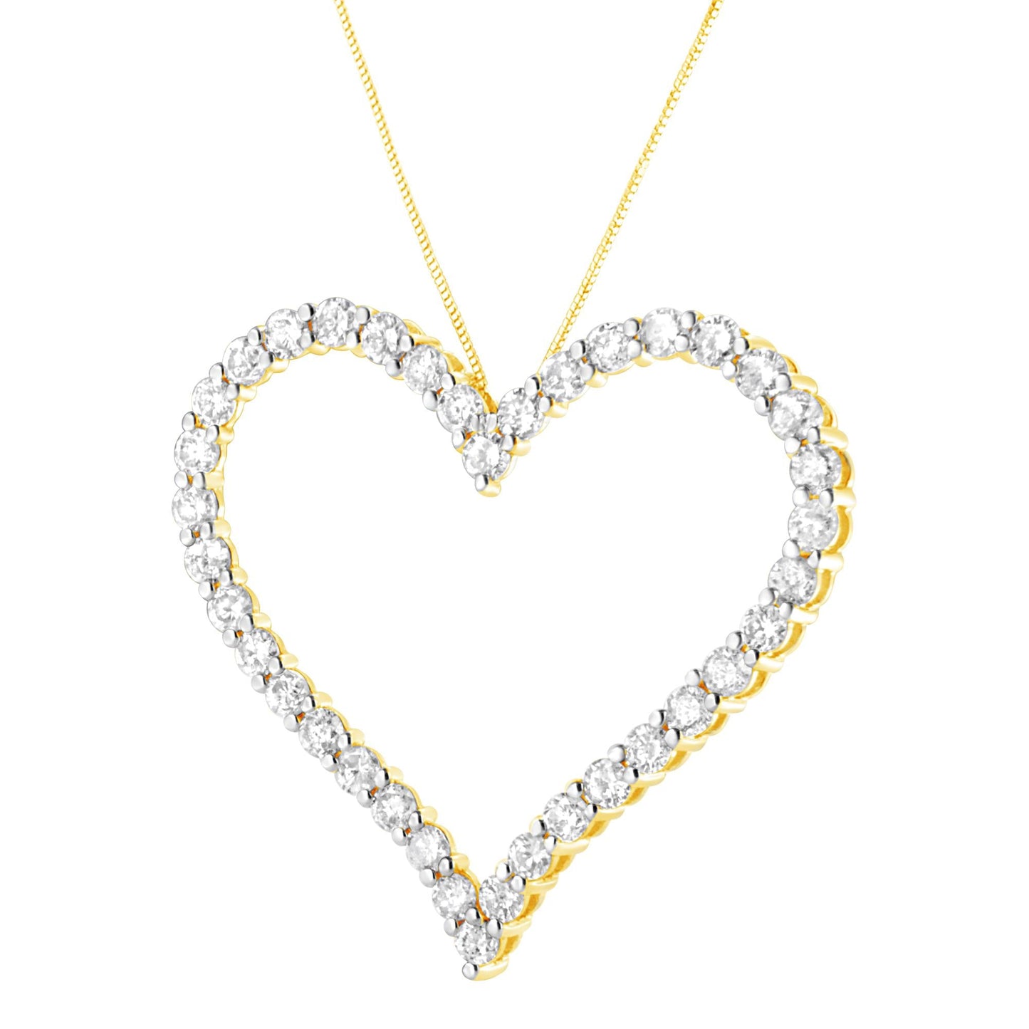 10k Yellow Gold Plated .925 Sterling Silver 3.0 cttw Round-Cut Diamond Open Heart Pendant Necklace (J-K Color, I1-I2 Clarity) - 18"