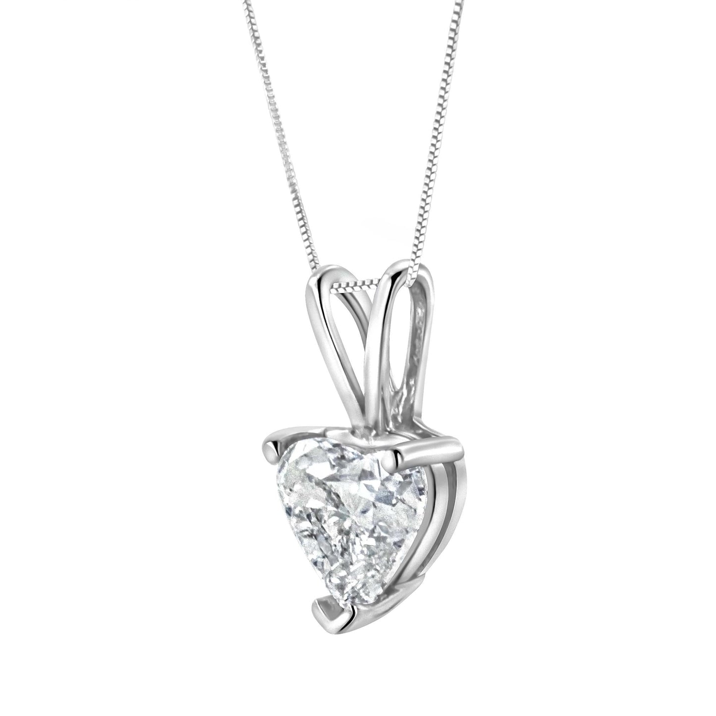 14K White Gold 3-Prong Set Heart Shaped Solitaire Diamond 18" Pendant Necklace (H-I Color, VS2-SI1 Clarity) - Choice of Carat Weight (3300)