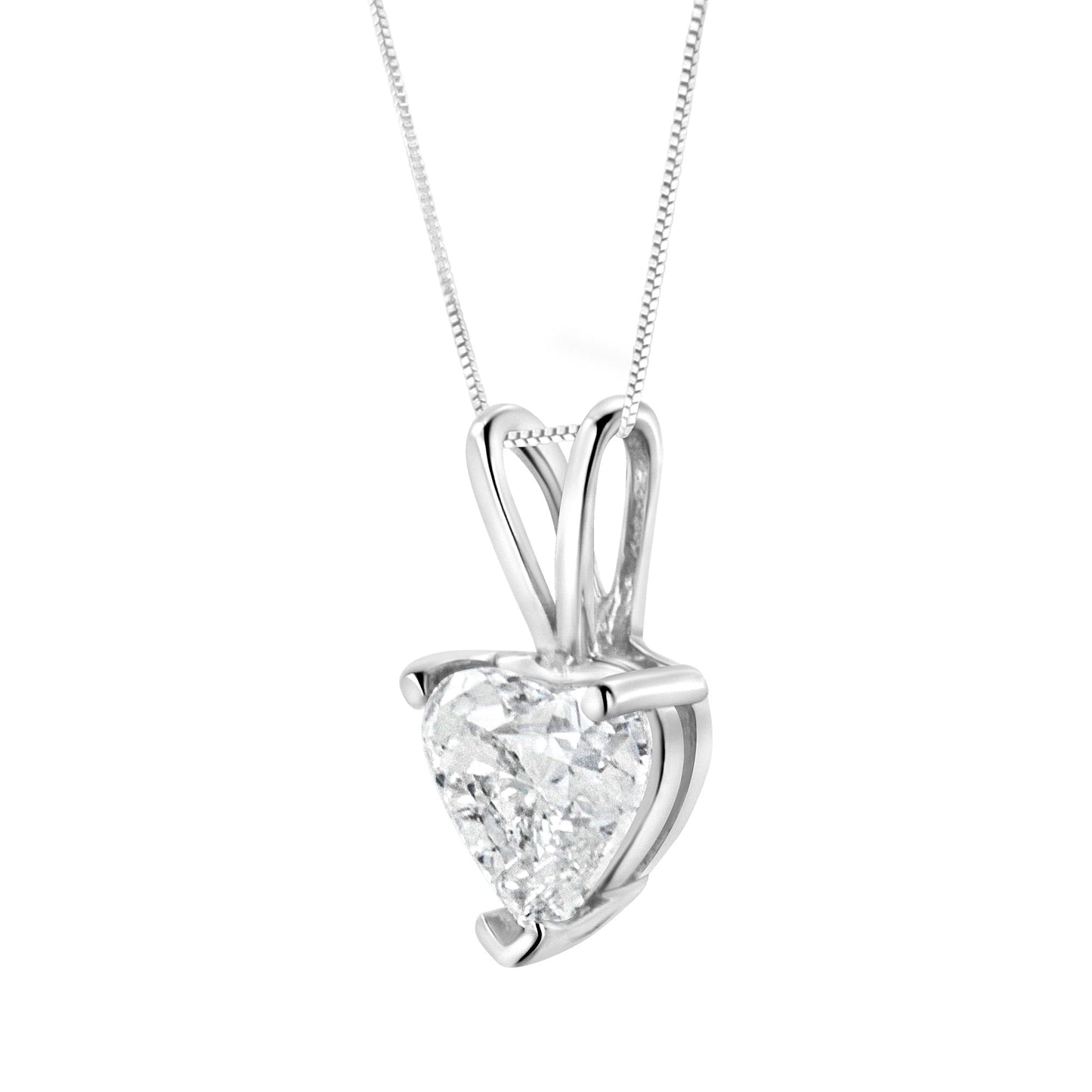 14K White Gold 3-Prong Set Heart Shaped Solitaire Diamond 18" Pendant Necklace (H-I Color, VS2-SI1 Clarity) - Choice of Carat Weight (3300)