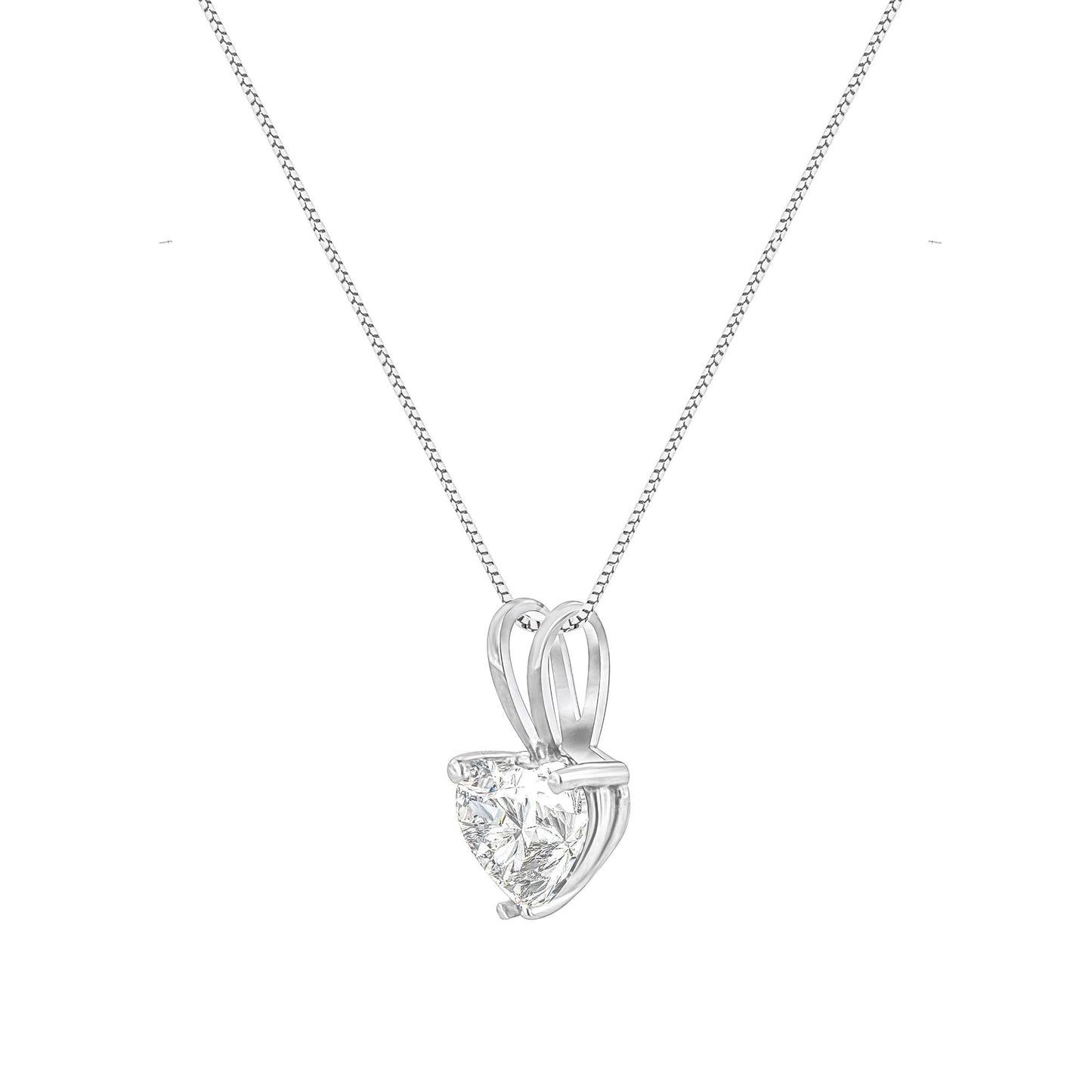 14K White Gold 3-Prong Set Heart Shaped Solitaire Diamond 18" Pendant Necklace (H-I Color, VS2-SI1 Clarity) - Choice of Carat Weight (3300)