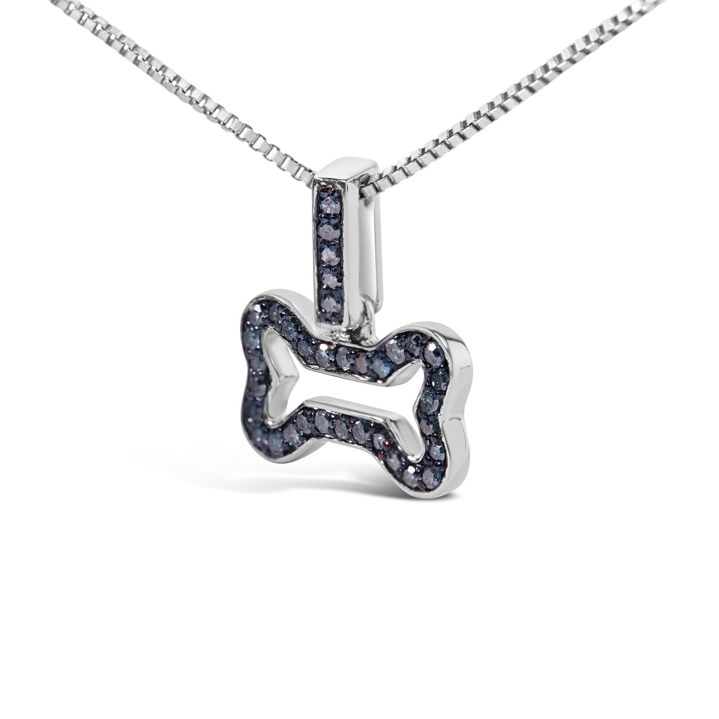 .925 Sterling Silver 1/5 Cttw Blue Diamond Dog Bone Pendant Necklace (Blue Color, I1-I2 Clarity) - 18"