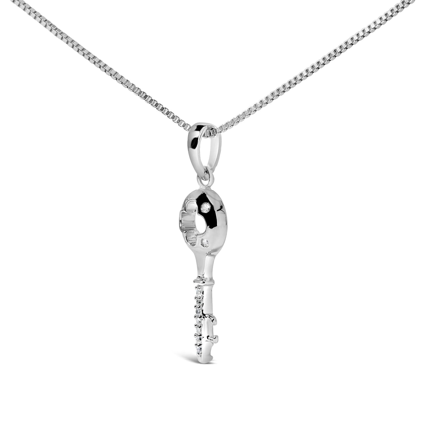 .925 Sterling Silver Diamond Accent Key Pendant Necklace (I-J Color, I2-I3 Clarity) - 18" Inches