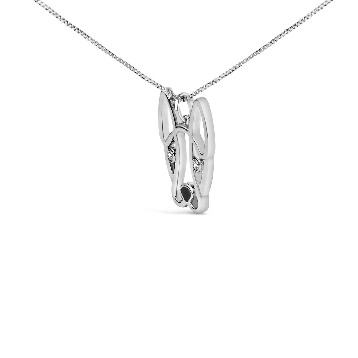 .925 Sterling Silver Diamond Accent and Black Enamel French Bullldog 18" Inch Pendant Necklace inch (I-J Color, I2-I3 Clarity)