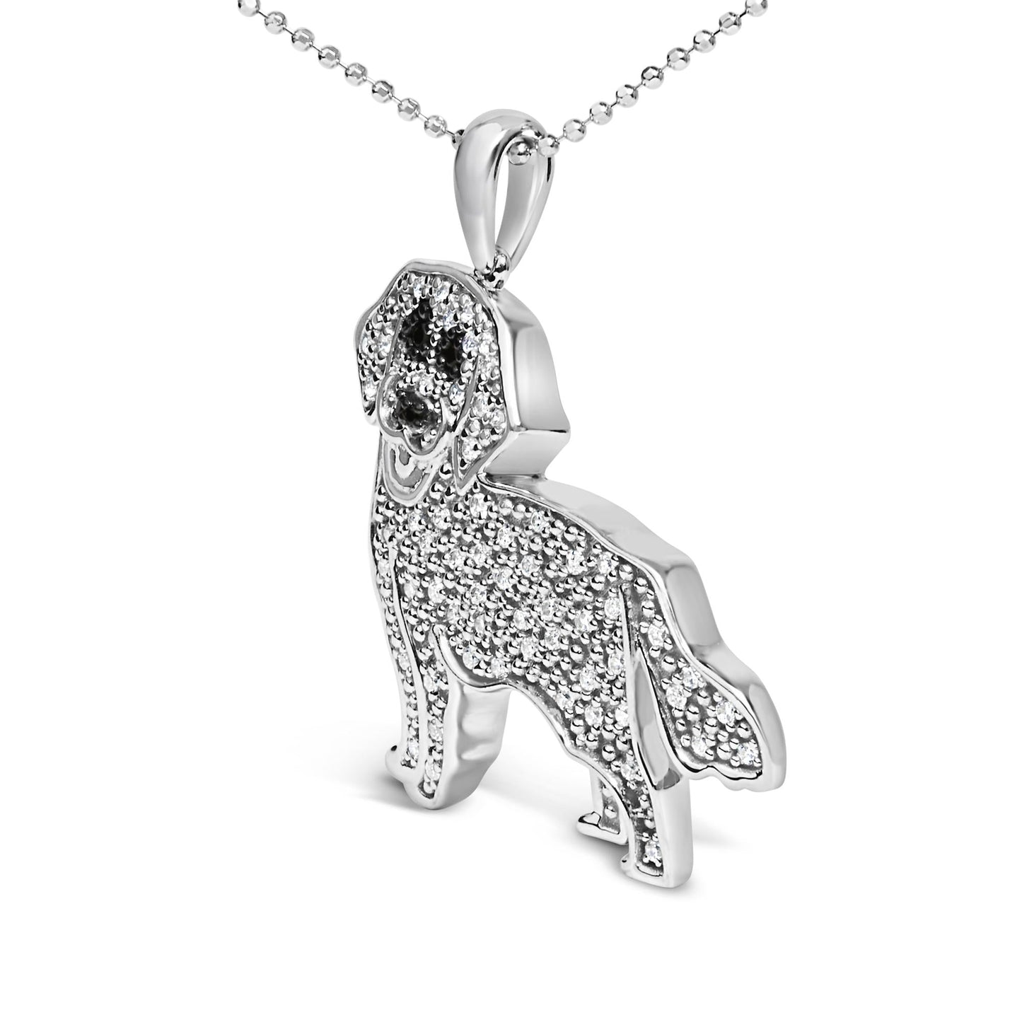 .925 Sterling Silver 1/3 Cttw White and Black Diamond  Labrador Retriever Dog Pendant Necklace (I-J Color, I2-I3 Clarity) - 18" Inches