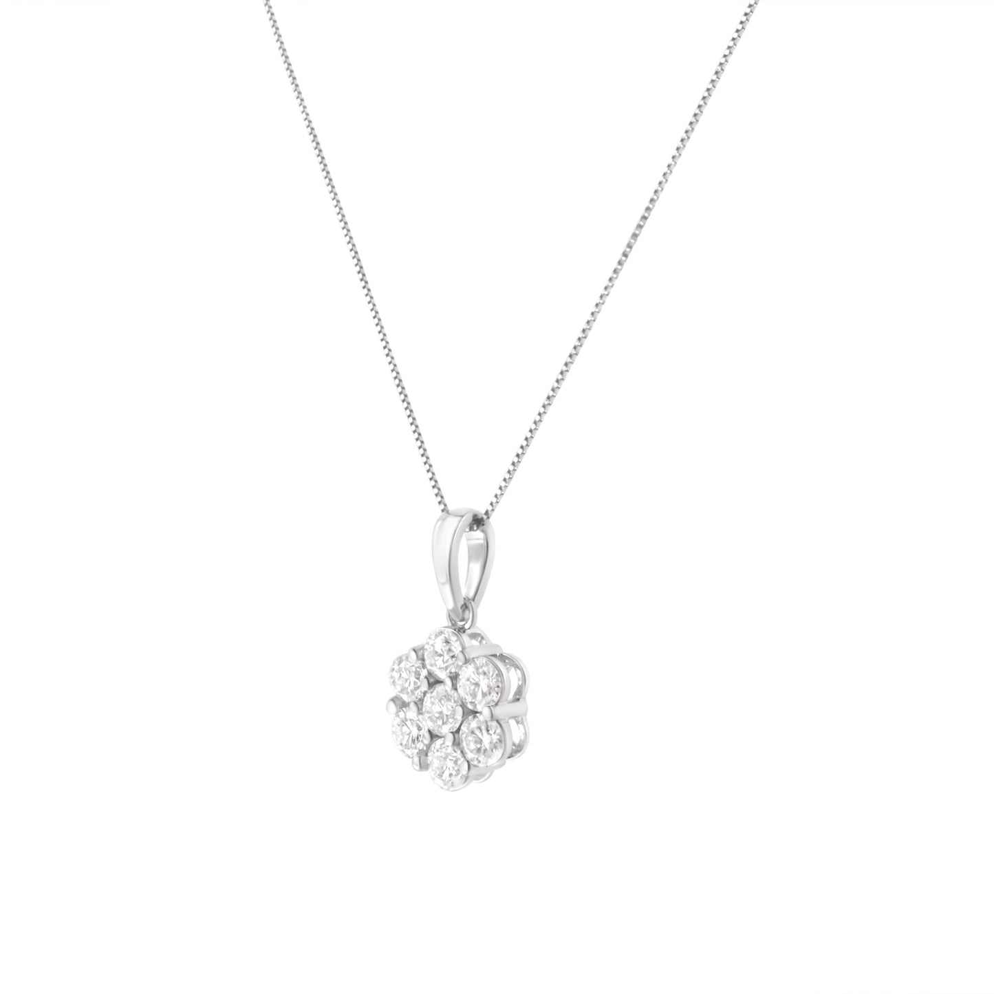 14K White Gold 2.00 Cttw Brilliant Round-Cut Diamond 7 Stone Flower Cluster 18" Pendant Necklace (H-I Color, SI2-I1 Clarity)