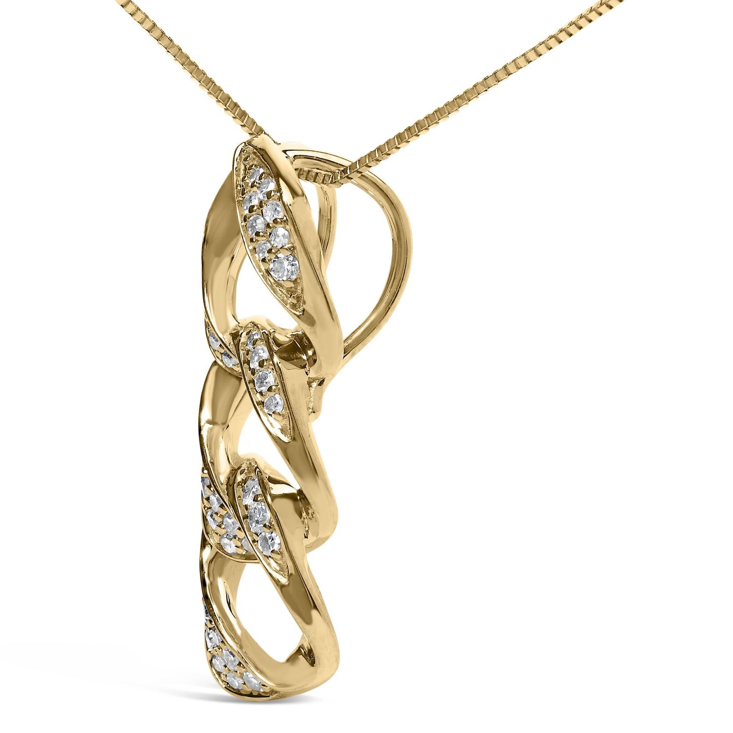 14K Yellow Gold Plated .925 Sterling Silver 1/6 Cttw Diamond Interlocking Triple Asymmetric Circle Hoop 18" Pendant Necklace (H-I Color, I1-I2 Clarity)