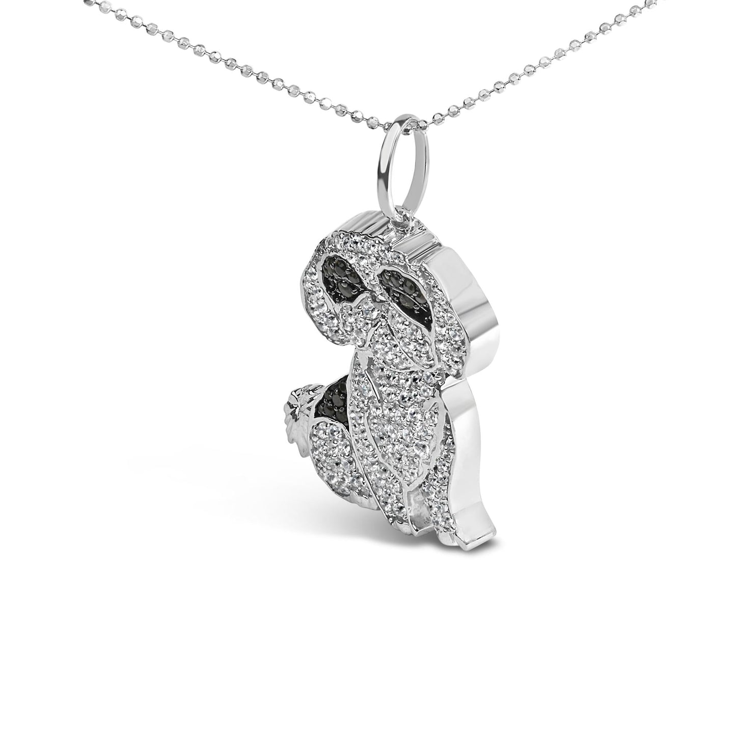 .925 Sterling Silver 1 1/4 Cttw Diamond Shih Tzu Dog Pendant Necklace 18 inch (Black and I-J Color, I2-I3 Clarity)