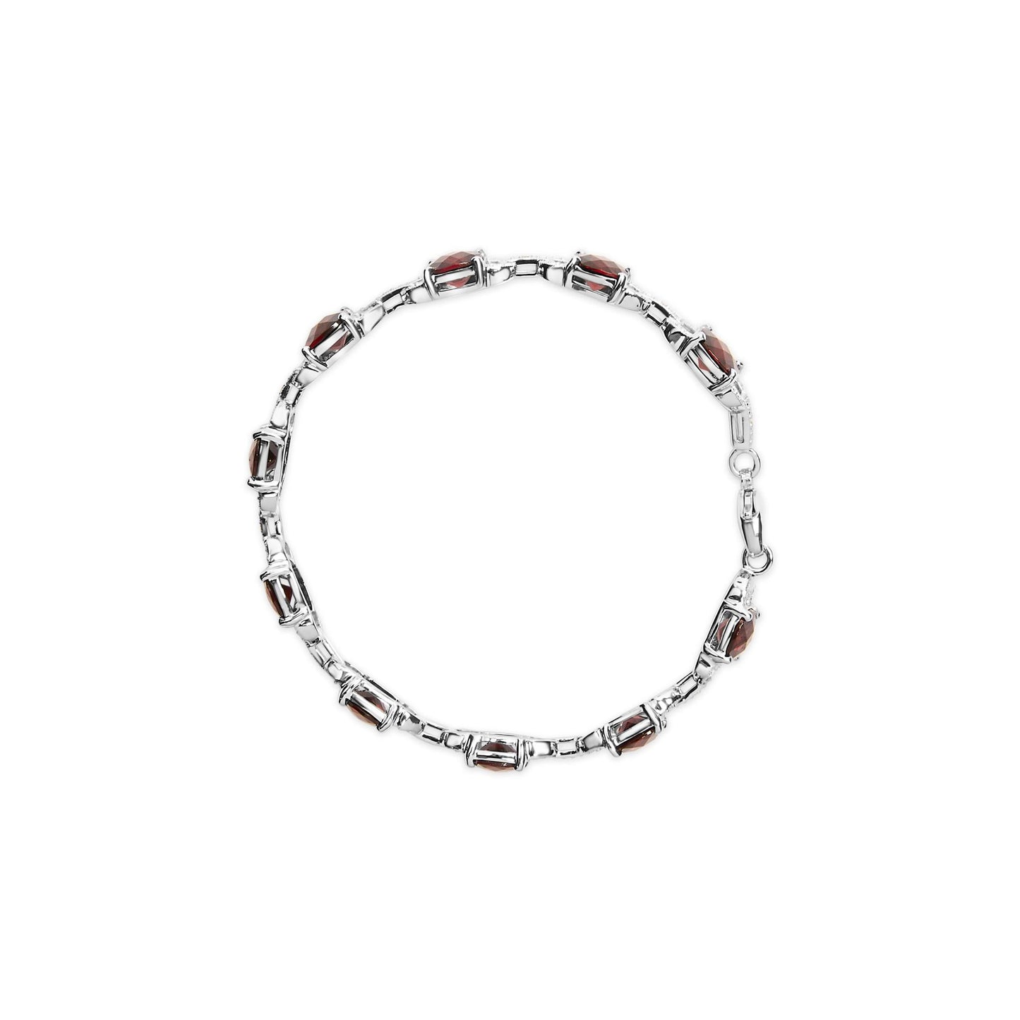 .925 Sterling Silver 7x7mm Checkered Cushion Red Garnet and Diamond Accent Fashion Tennis Link Bracelet (I-J Color, I1-I2 Clarity) - Size 7" Inch