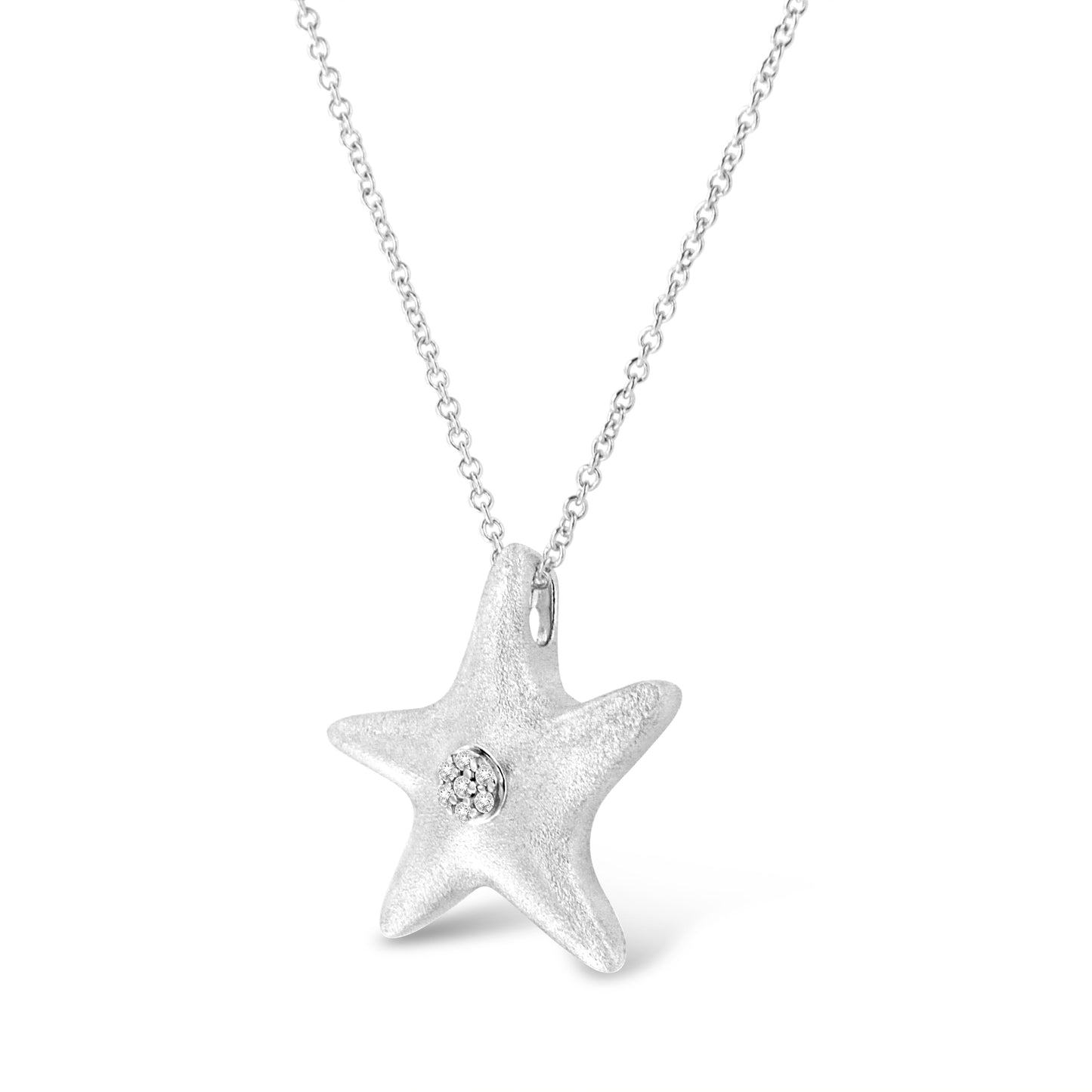 .925 Sterling Silver Prong-Set Diamond Accent Starfish Pendant Necklace (I-J Color, I1-I2 Clarity) - Size 18"