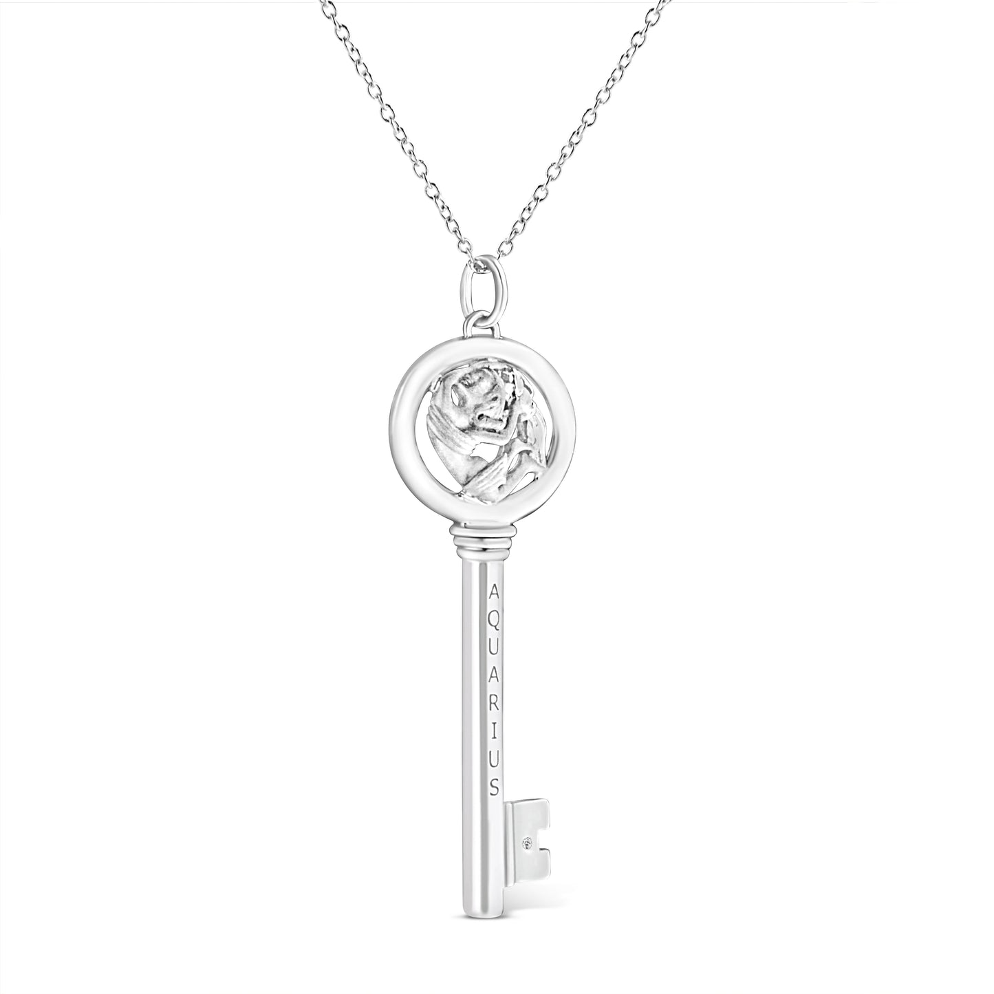 .925 Sterling Silver Diamond Accent Zodiac Key 18" Pendant Necklace (K-L Color, I1-I2 Clarity)