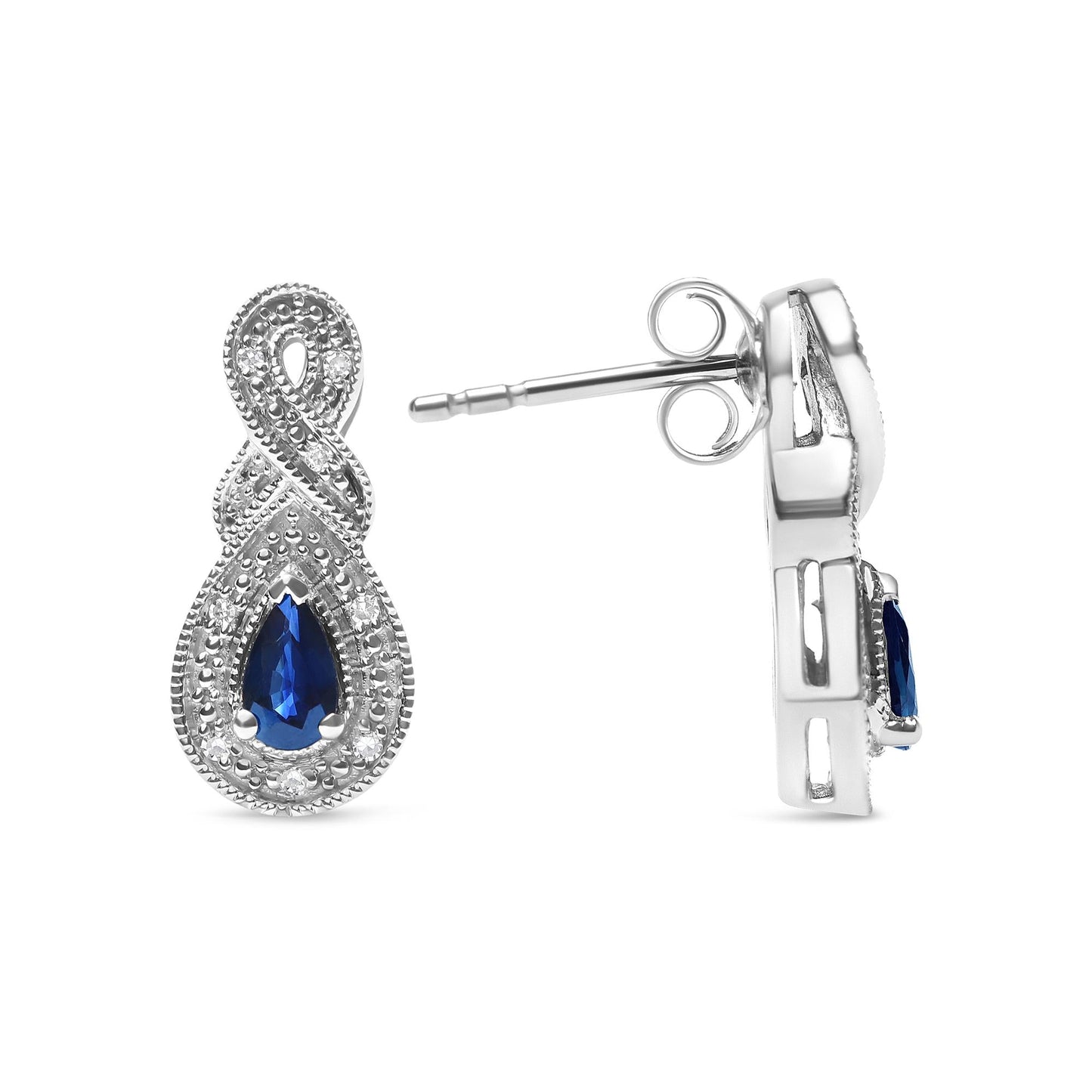 .925 Sterling Silver 4.5 x 3mm Pear Sapphire Gemstone and Diamond Accent Infinity Drop Stud Earrings (H-I Color, SI1-SI2 Clarity)