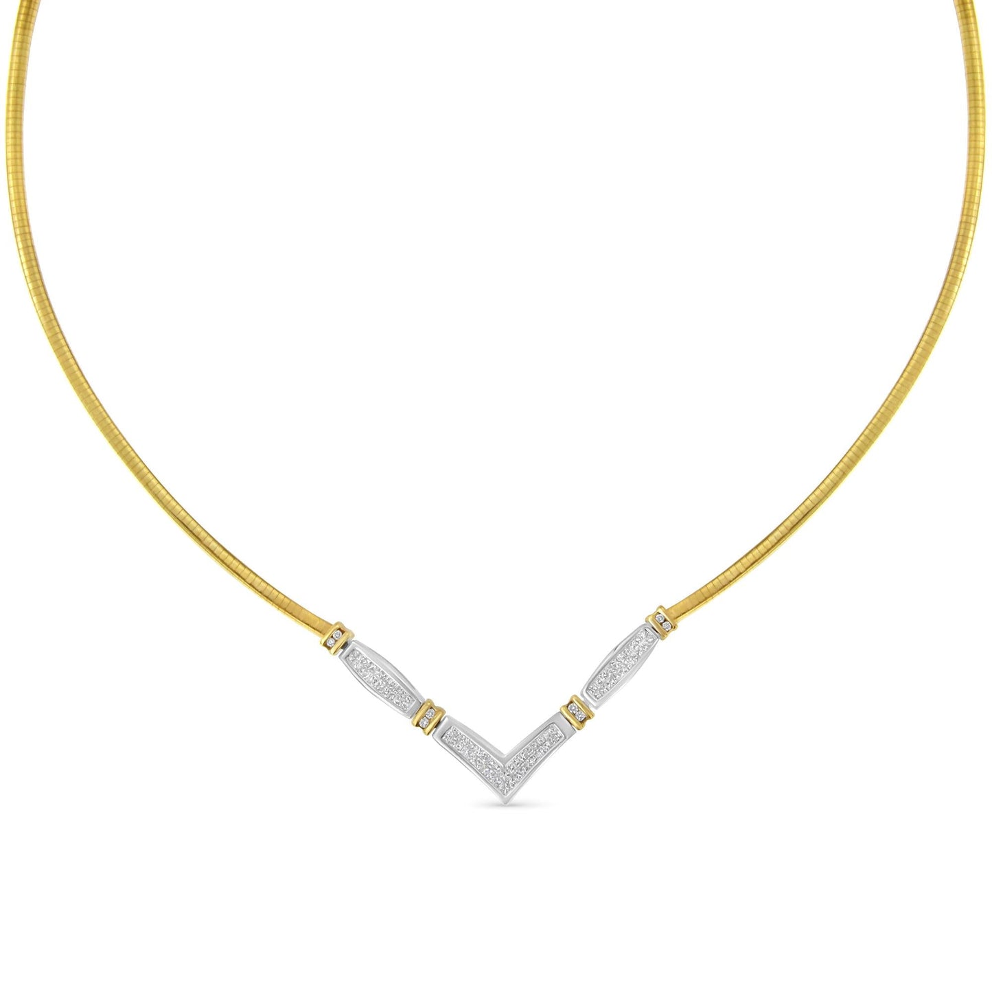 14K Two-Toned Gold 1 cttw Diamond Chevron "V" Necklace (H-I, SI1-SI2)