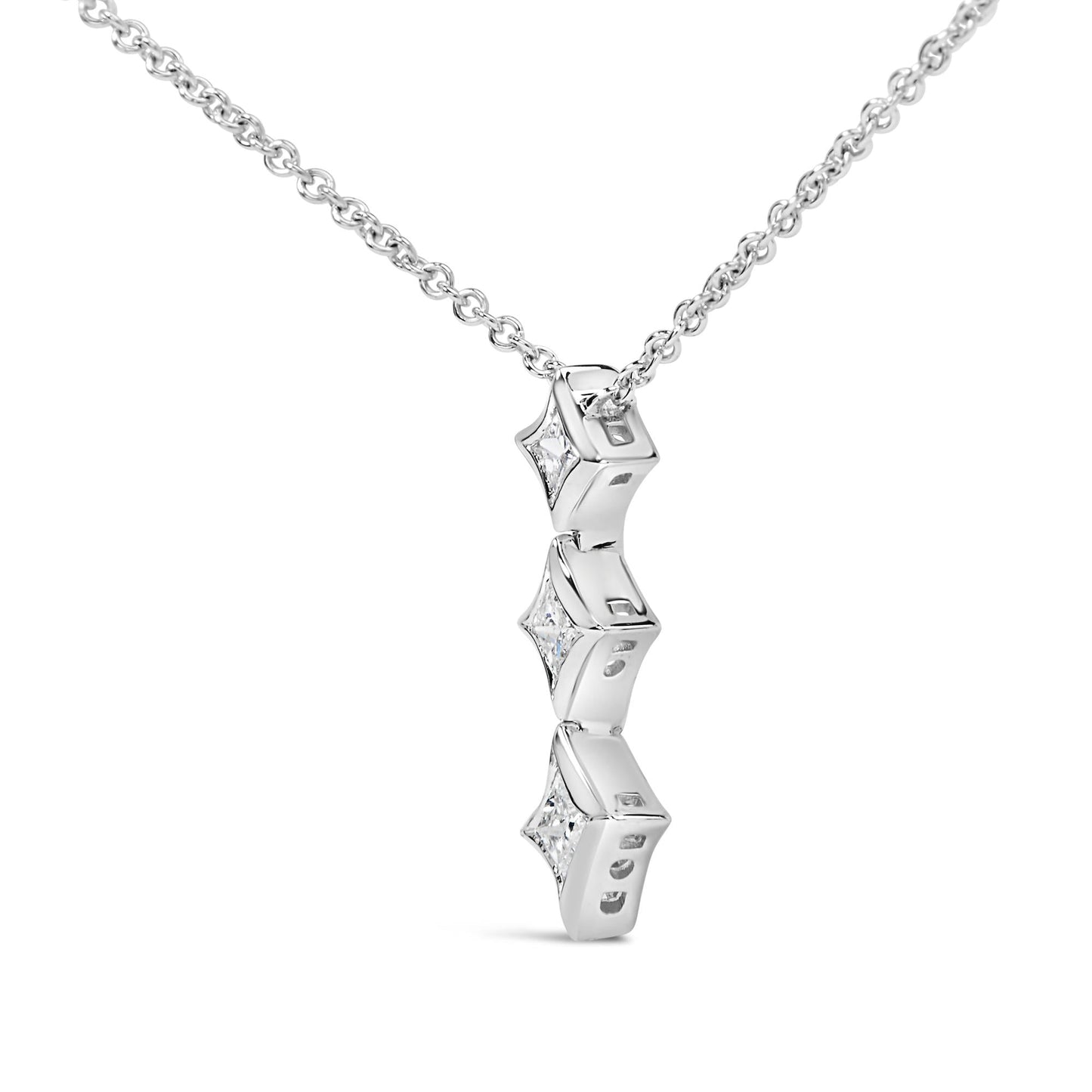 10K Gold 1/5 Cttw Princess Cut Diamond 3 Stone Drop 18" Pendant Necklace (H-I Color, SI2-I1 Clarity)