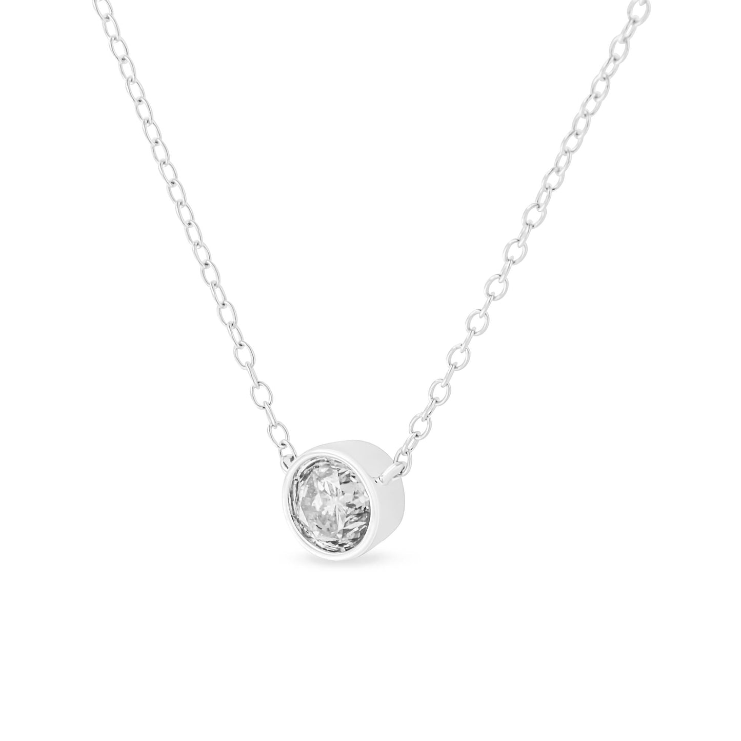 .925 Sterling Silver 1/2 Cttw Diamond Bezel 18" Pendant Necklace (I-J Color, I2-I3 Clarity)