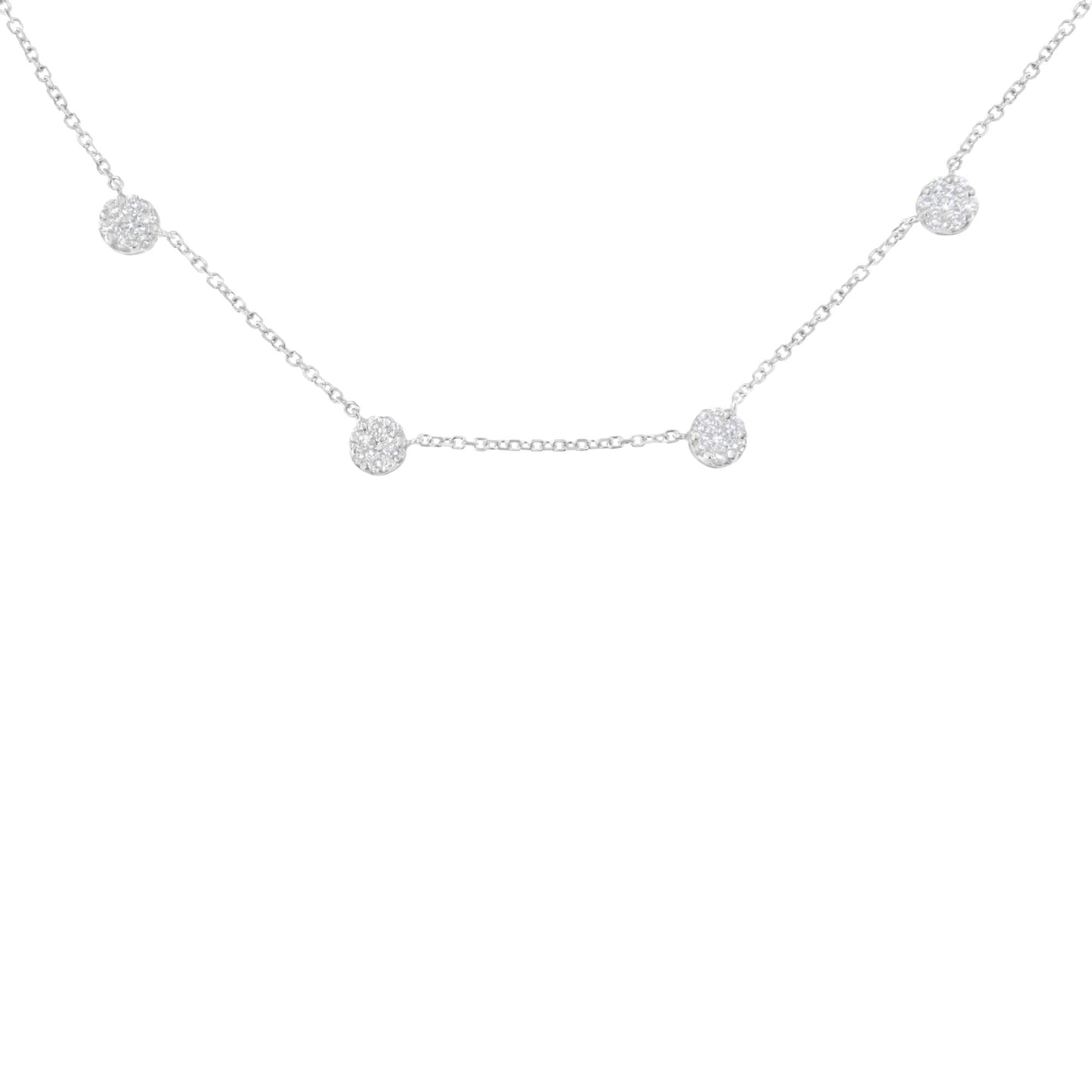 14K White Gold 1 1/10 Cttw Diamond Floral Cluster 4 Station Adjustable 16-18 Inch Necklace (H-I Color, SI2-I1 Clarity)