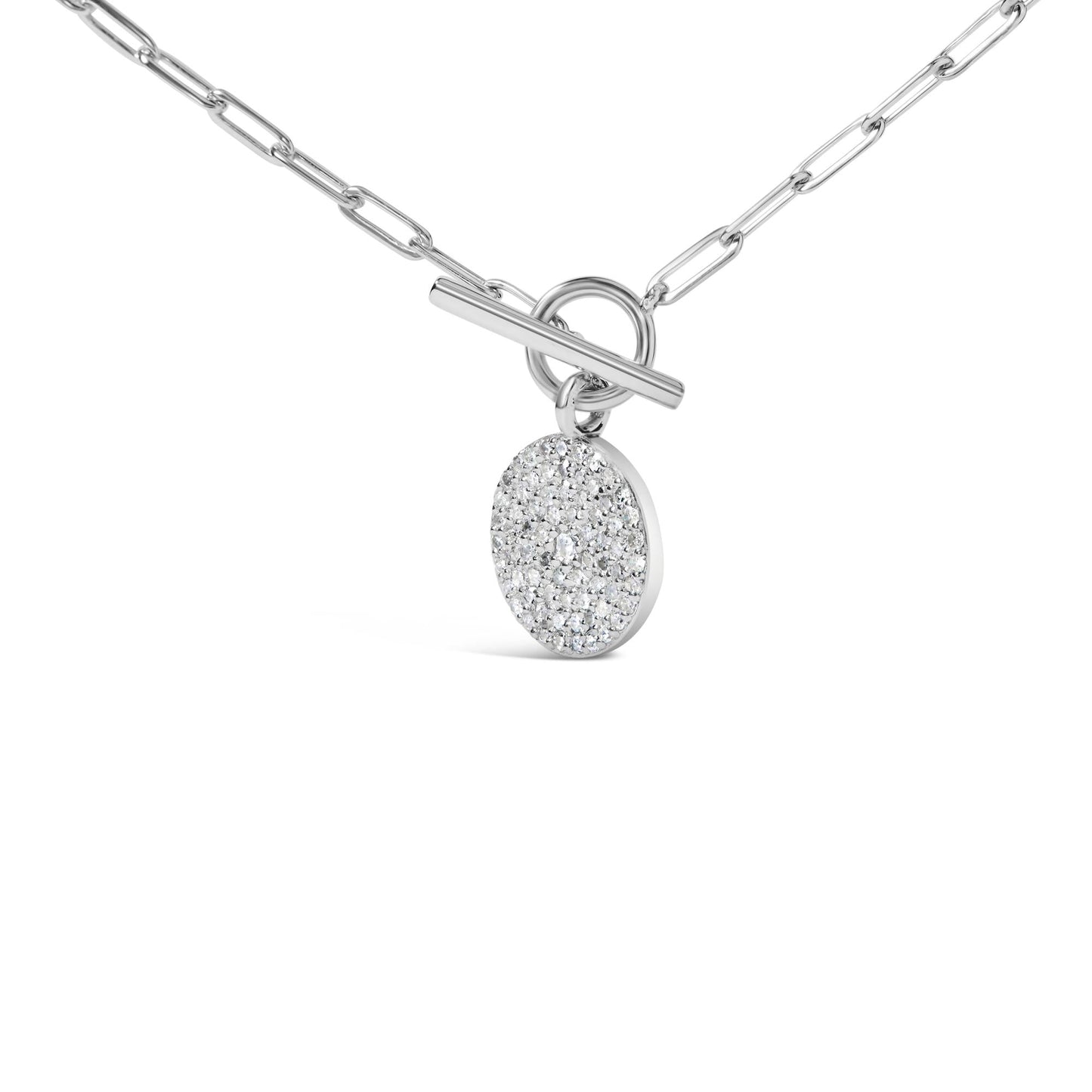 .925 Sterling Silver 3/8 Cttw Diamond Medallion with Toggle Bale Paperclip Chain Pendant Necklace (H-I Color, SI1-SI2 Clarity) - 18" Inches