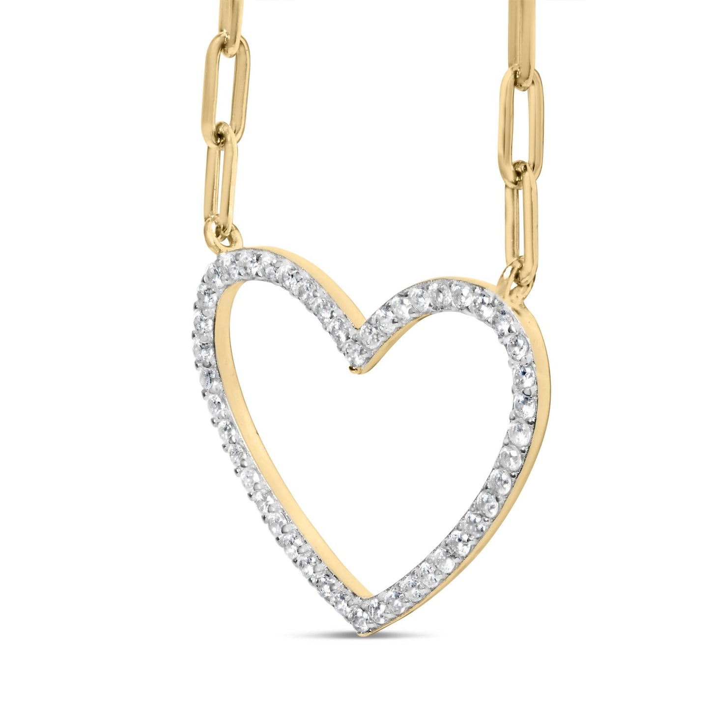 14K Yellow Gold Plated .925 Sterling Silver 1/4 Cttw Diamond Open Heart with Paperclip Chain Pendant Necklace (I-J Color, I2-I3 Clarity) - 18" Inches