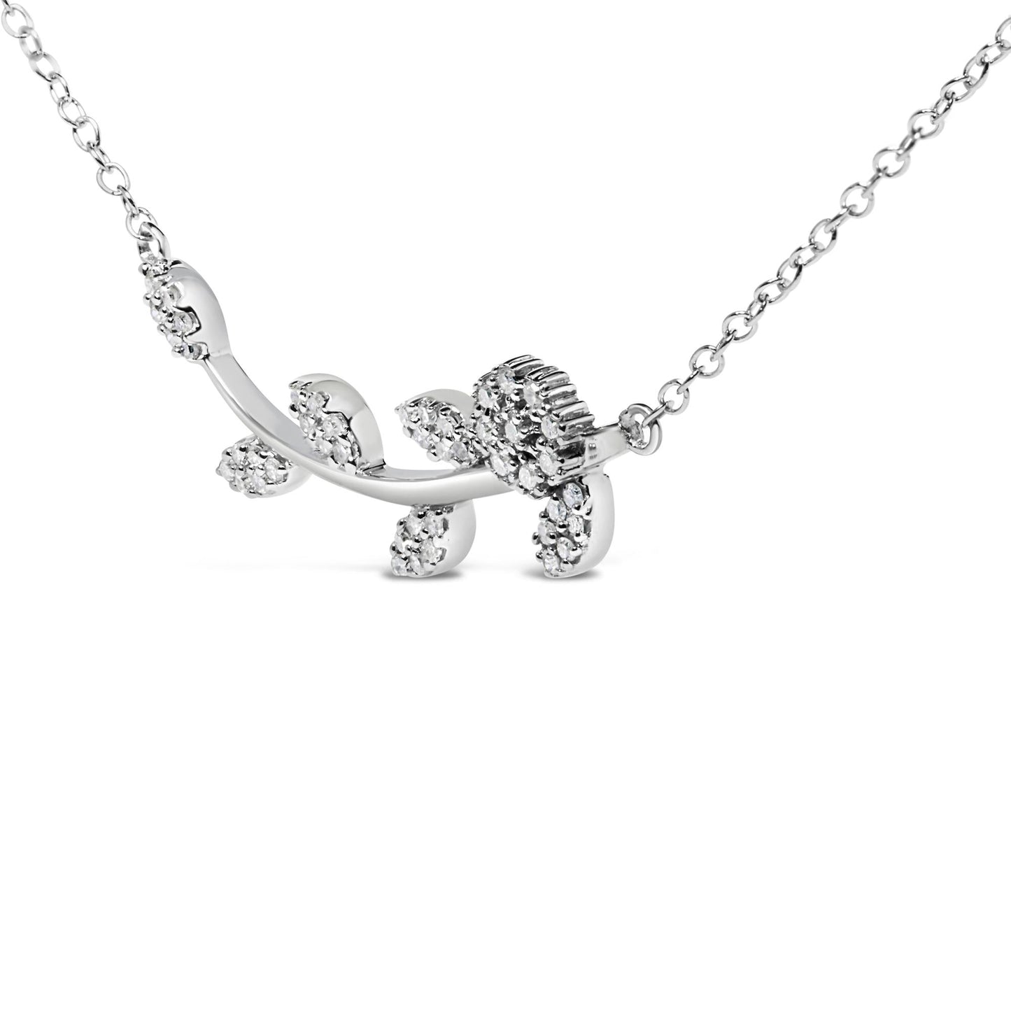 .925 Sterling Silver 1/5 Cttw Diamond Leaf and Branch Pendant Necklace (H-I Color, SI1-SI2 Clarity) -18"