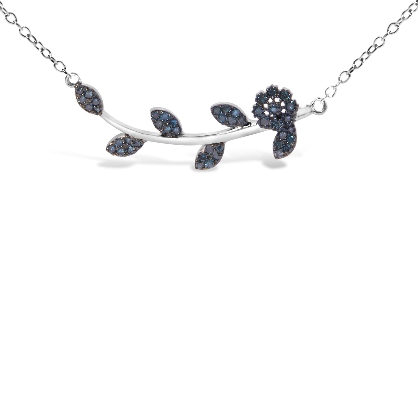 .925 Sterling Silver 1/5 Cttw Blue Diamond Leaf and Branch Pendant Necklace (H-I Color, SI1-SI2 Clarity) -18"