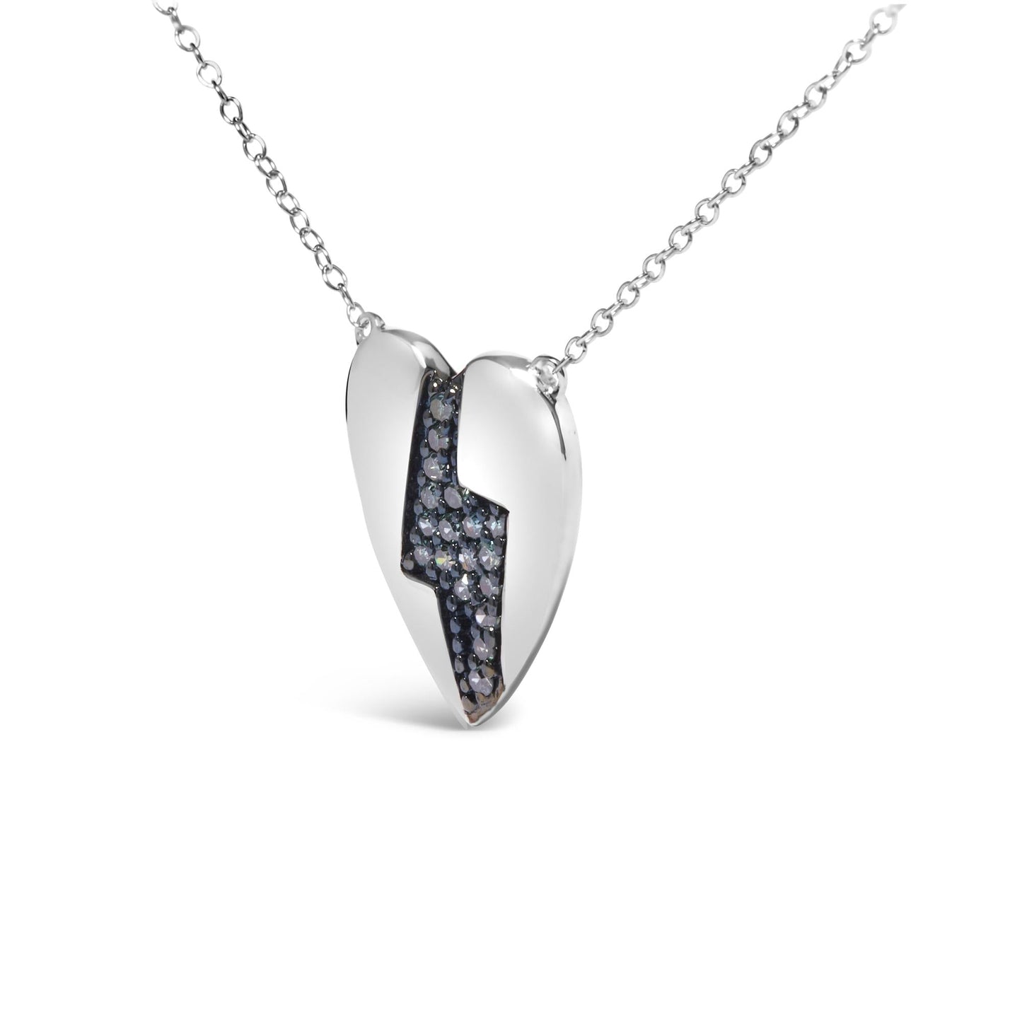 925 Sterling Silver 1/3 Ctw Blue Diamond Heart and Lightning Bolt Pendant Necklace (Blue Color, SI1-SI2 Clarity) -  18" Inches