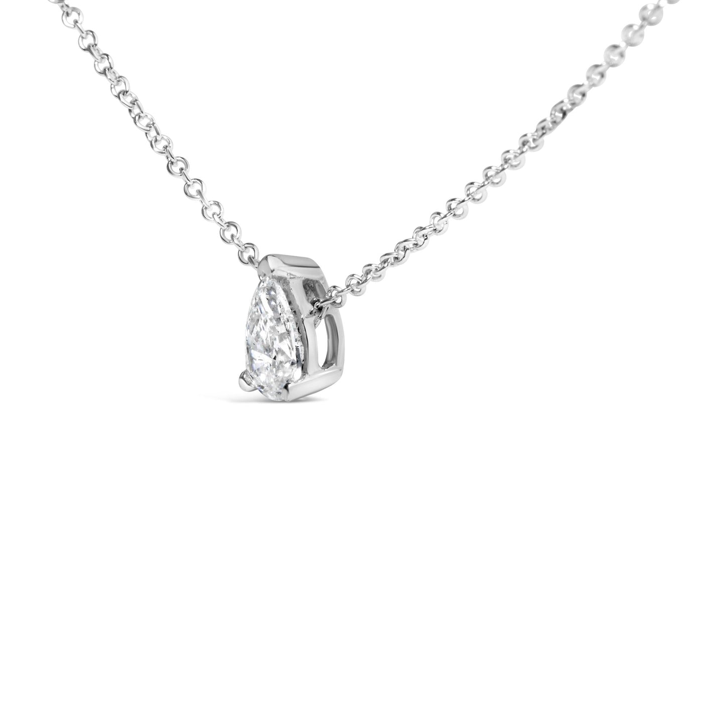 14K White Gold 1/2 Cttw Pear Shape Lab-Grown Diamond 3-Prong Solitaire Pendant Necklace 18 Inch (F-G Color, VS2-SI1 Clarity)