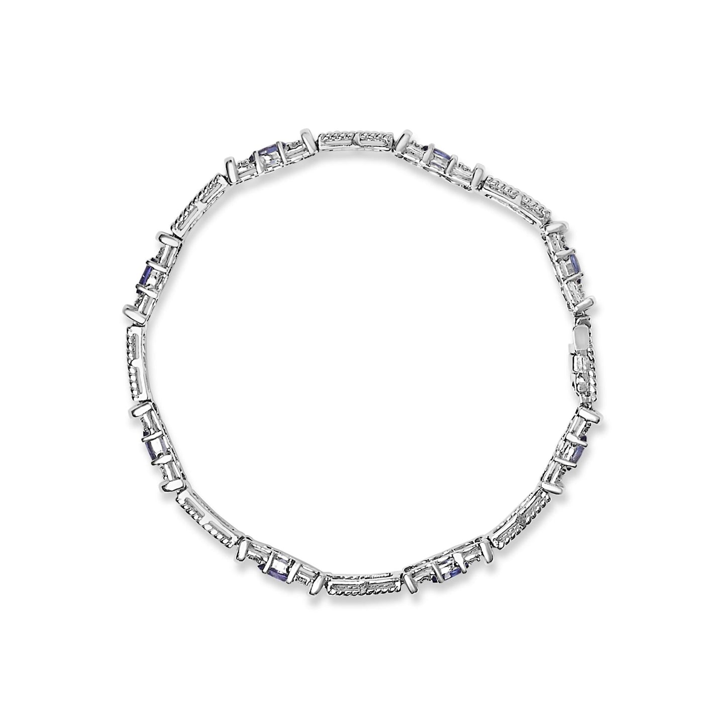 14K White Gold Blue Purple Tanzanite and Diamond Accent Cord Style Link Bracelet (H-I Color, SI1-SI2 Clarity) - 7" Inches