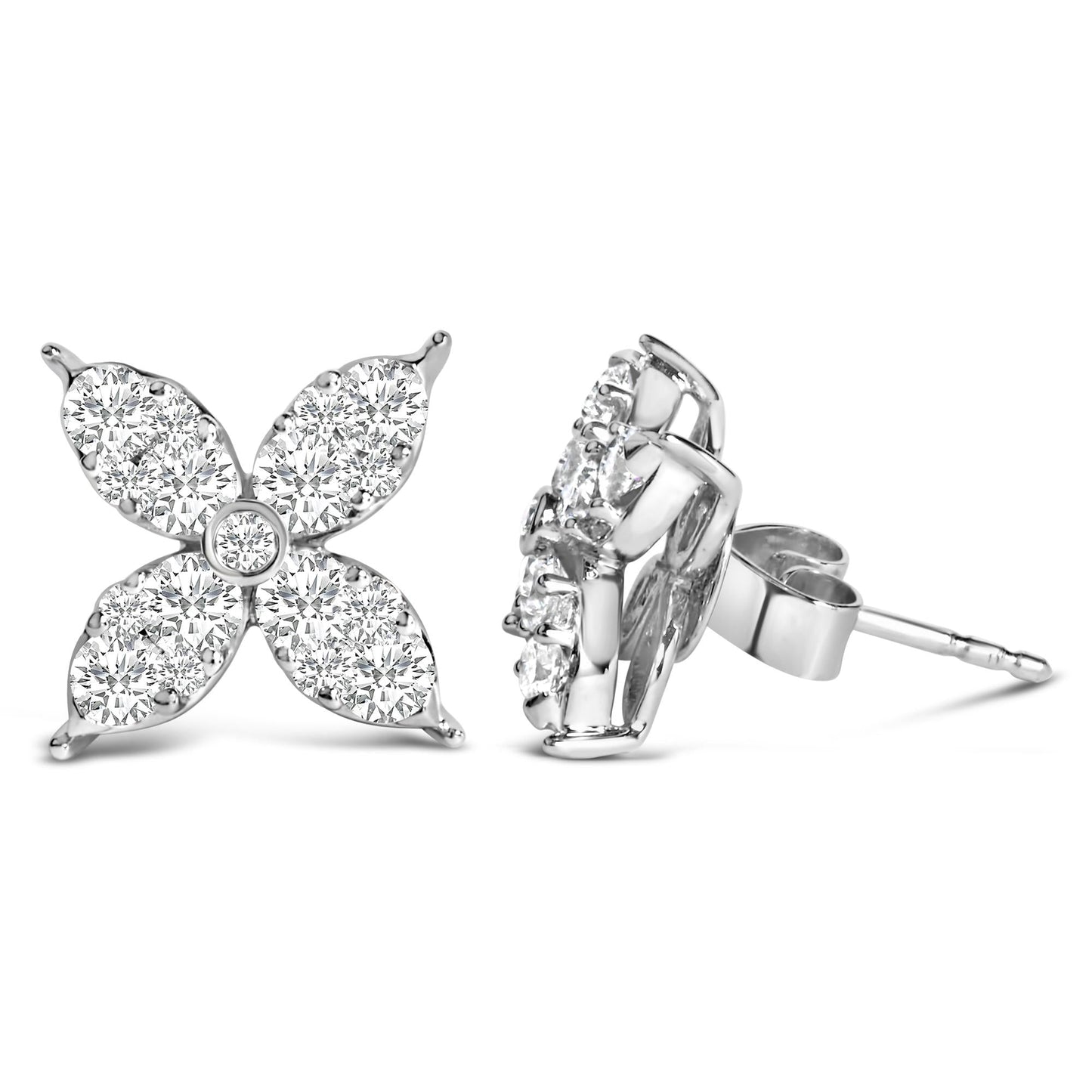 14K White Gold 9/10 Cttw Diamond 4 Leaf Clover Stud Earrings (H-I Color, VS2-SI1 Clarity)