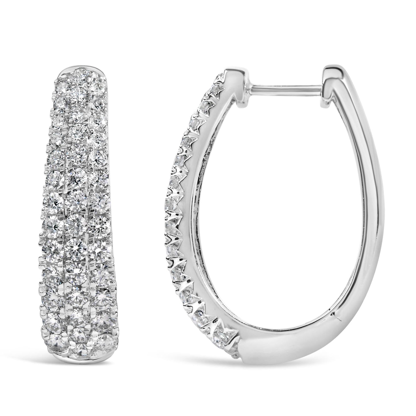 14K Gold 1 3/4 Cttw Pave Set Natural Diamond Tapered Hoop Earrings (G-H Color, VS2-SI1 Clarity)