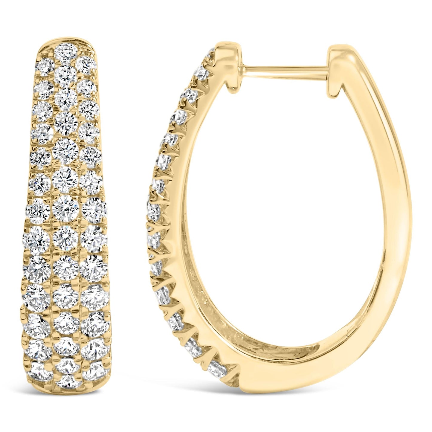 14K Gold 1 3/4 Cttw Pave Set Natural Diamond Tapered Hoop Earrings (G-H Color, VS2-SI1 Clarity)