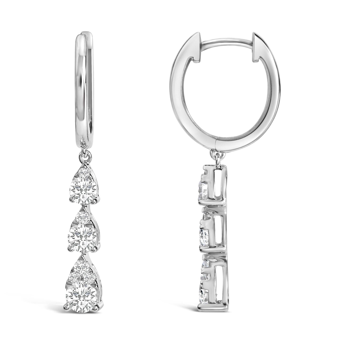 14K White Gold 3/4 Cttw Diamond 3 Stone Pear Cut Style Drop and Dangle Earrings (G-H Color, VS2-SI1 Clarity)