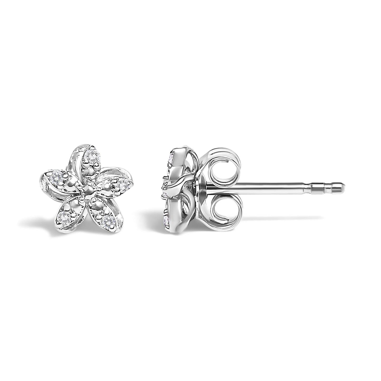 .925 Sterling Silver Diamond Accent Flower Stud Earrings (K-L Color, I2-I3 Clarity)