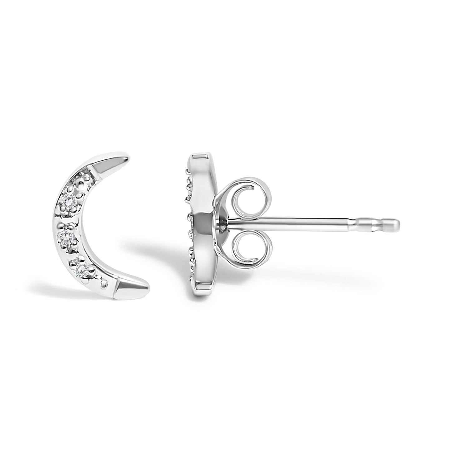 .925 Sterling Silver Diamond Accent Crescent Moon Stud Earrings (K-L Color, I2-I3 Clarity)