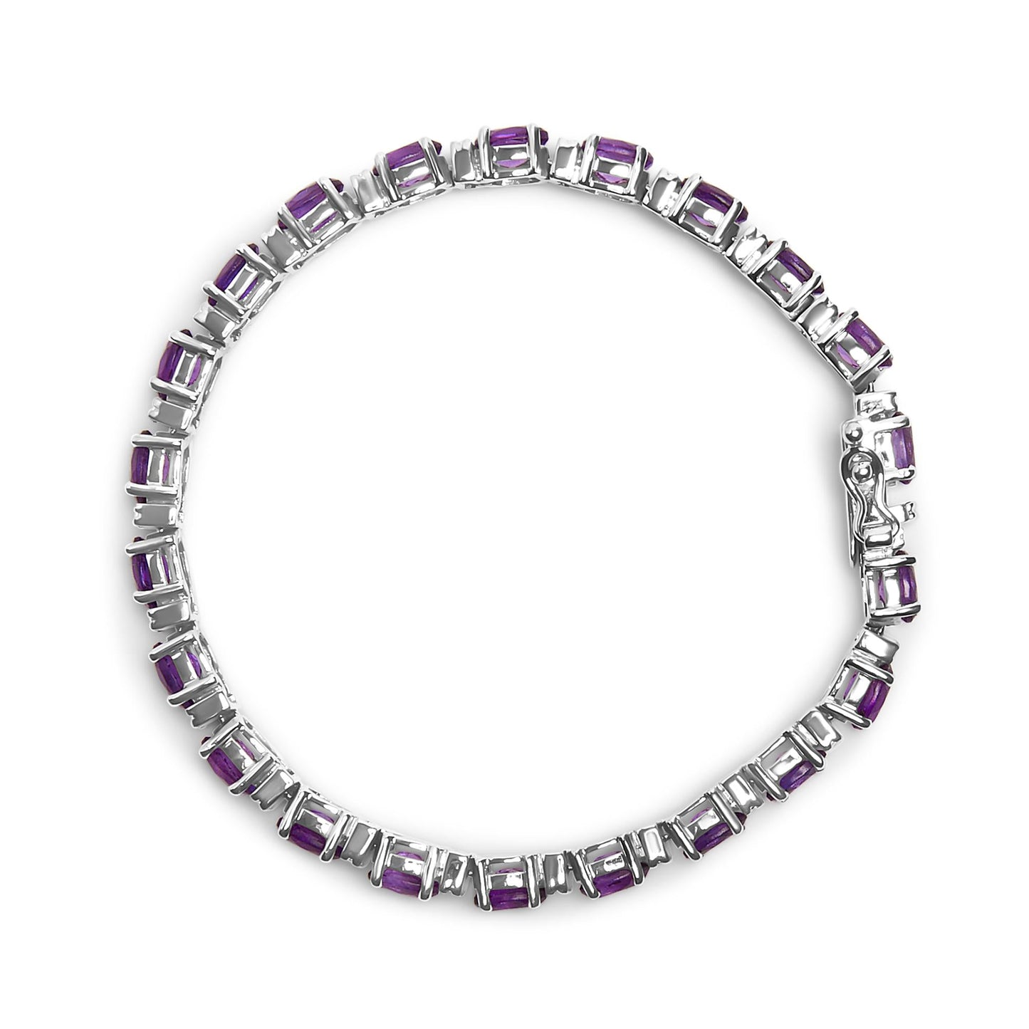 .925 Sterling Silver 9 1/2 Cttw Alternating Oval Amethyst and White Diamond Accent Link Tennis Bracelet (I-J Color, I3 Clarity) - 7.25" Inches