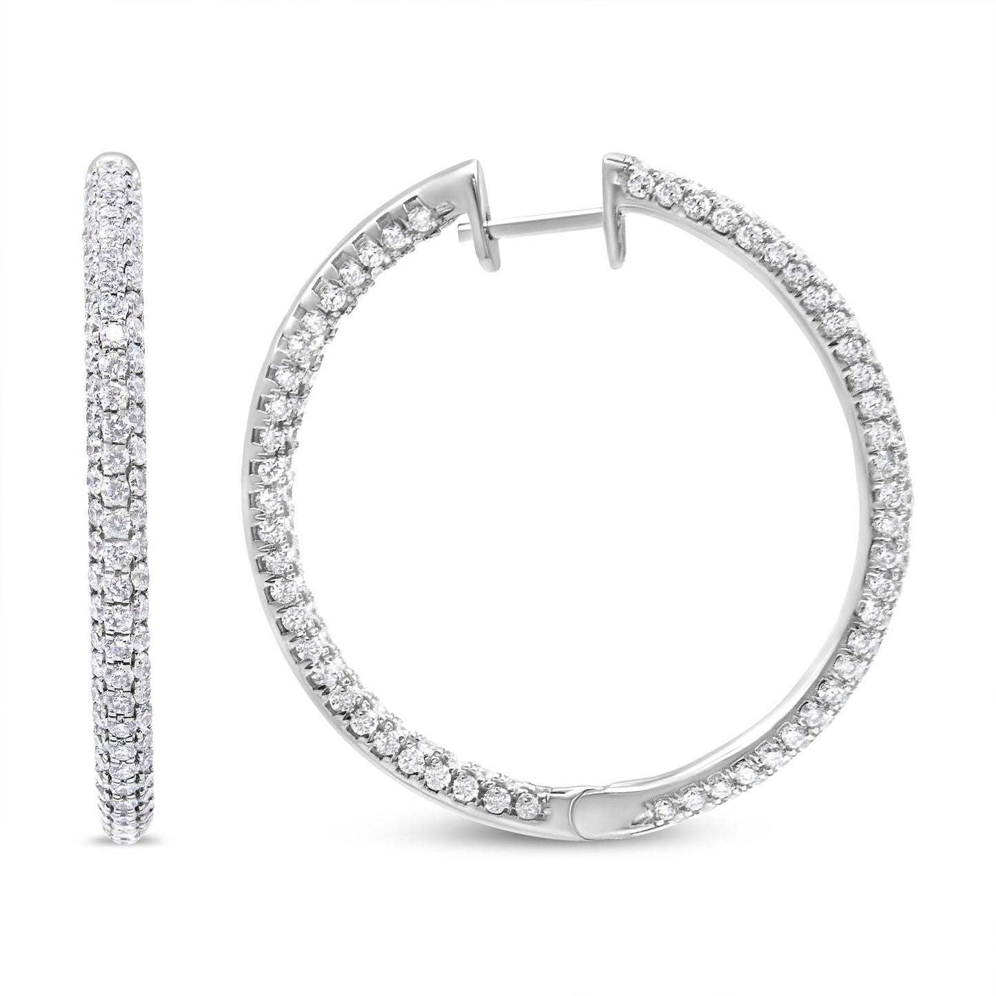 14K White Gold 3 1/2 Cttw Lab Grown Pave Set Diamond Eternity Inside Out Hoop Earrings  (G-H Color, SI1-SI2 Clarity)