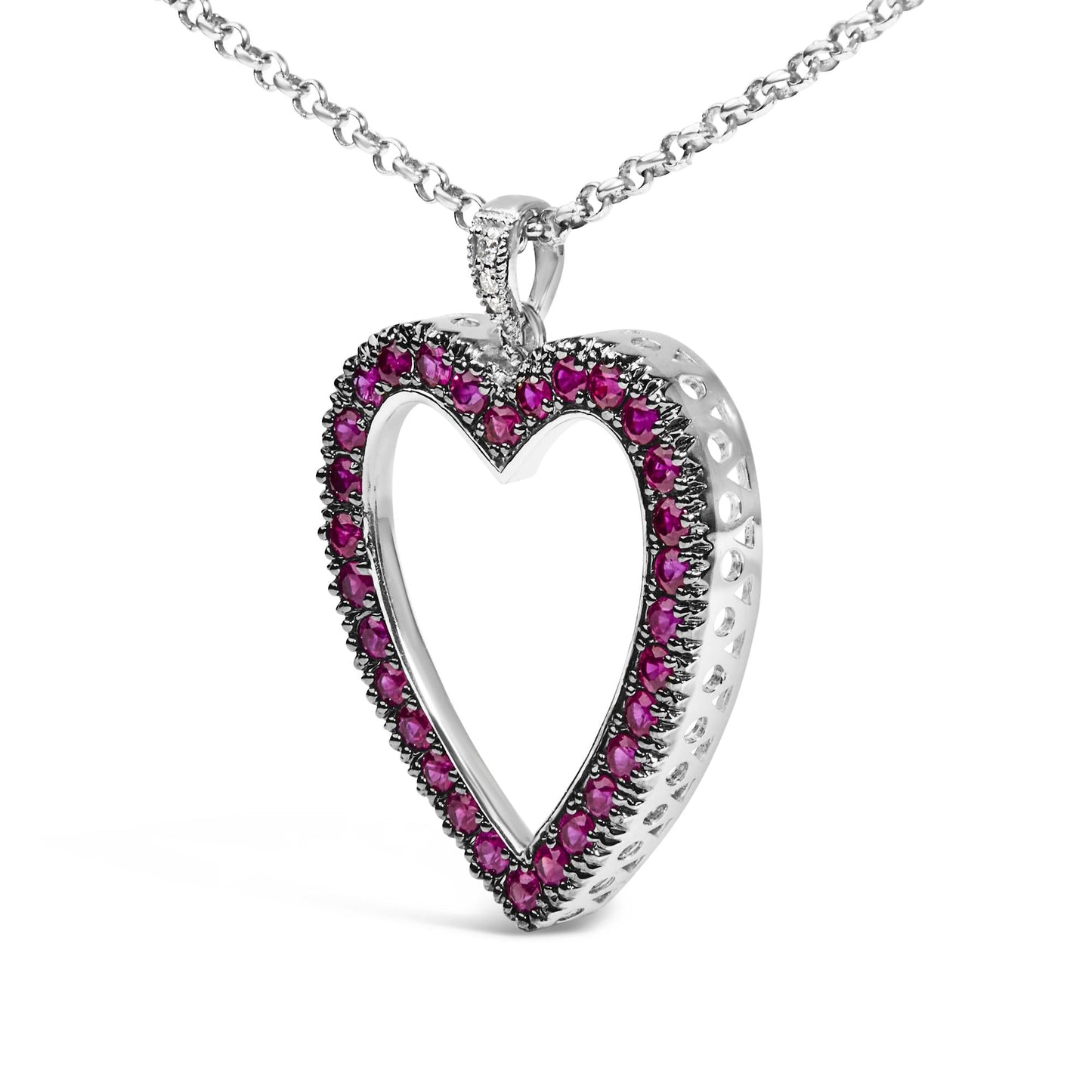 18K 1/3 Cttw Diamond and Red Ruby Open Heart with Black Rhodium 18" Pendant Necklace (G-H Color, VS2-SI1 Clarity)