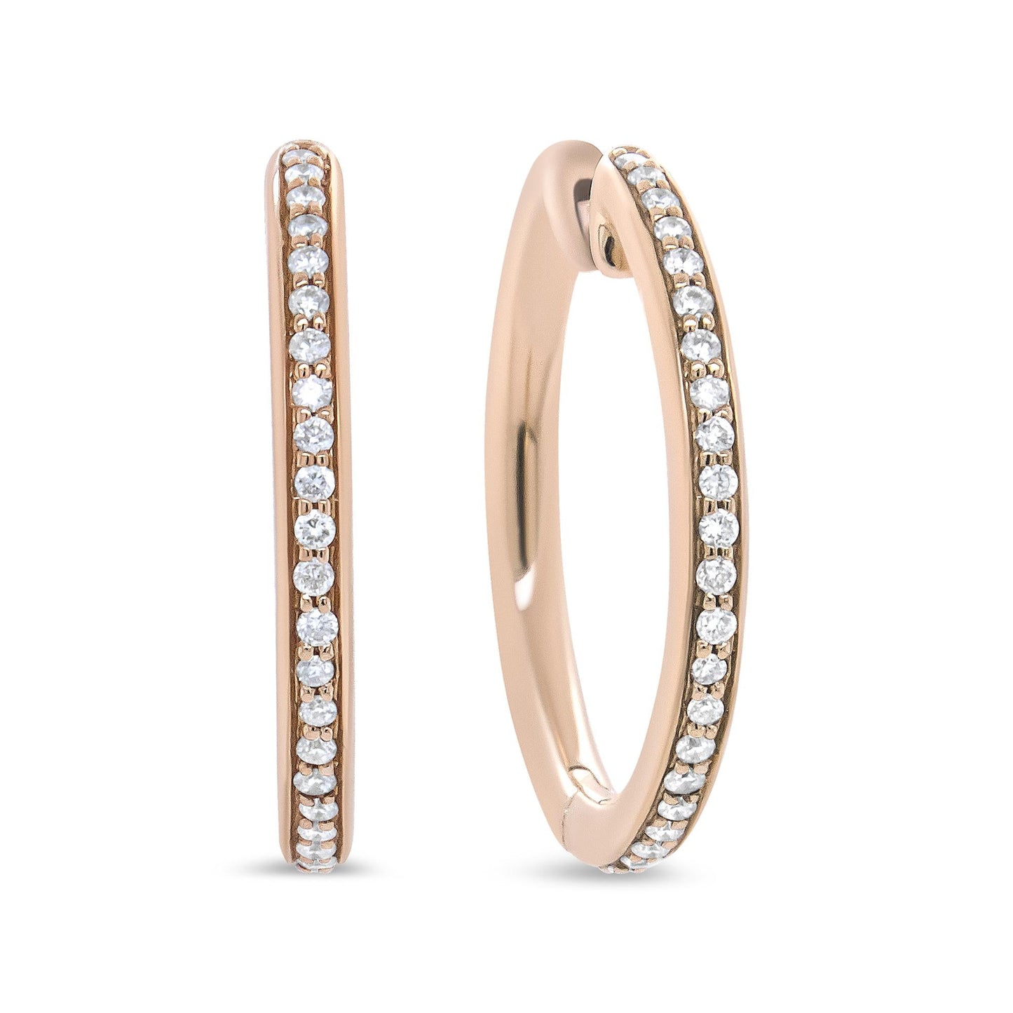 18K Rose Gold 1/5 Cttw Round Diamond Hoop Earrings (F-G Color, VS1-VS2 Clarity)