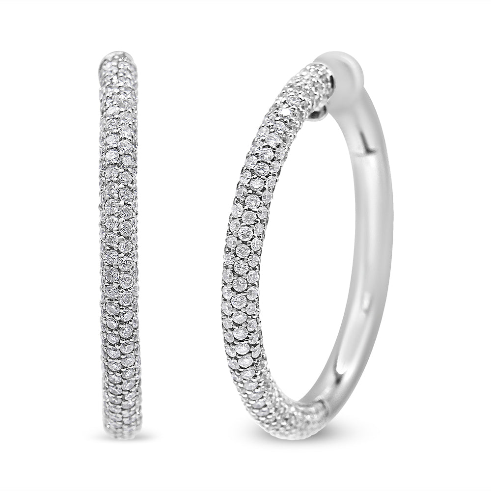 18K White Gold 2 1/3 Cttw Pave Set Diamond Semi Eternity Leverback Hoop Earrings (F-G Color, VS1-VS2 Clarity)