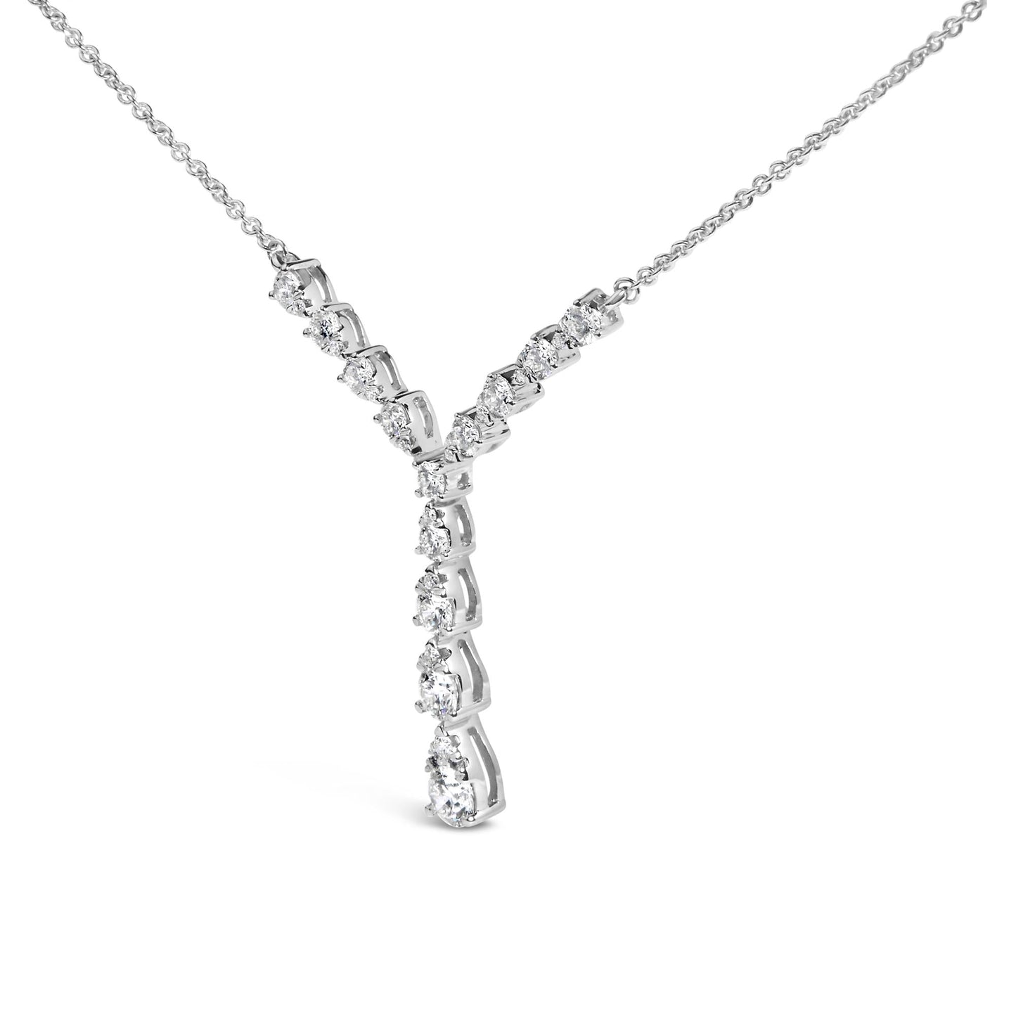 14K White Gold 7/8 Cttw Pear Style Diamond Y Necklace (H-I Color, VS2-SI1 Clarity) - 18" Inches