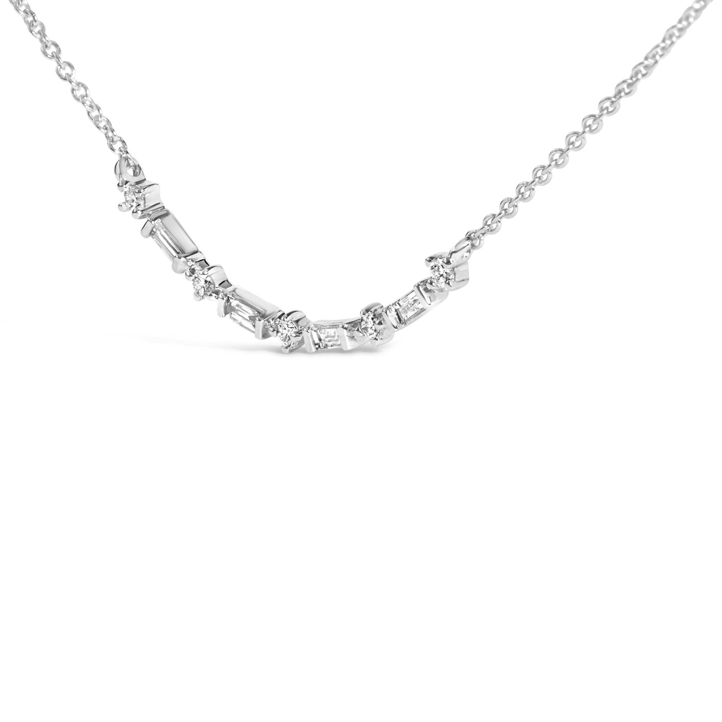 14K Gold 1/5 Cttw Diamond Mixed Shape Curve Bar Pendant Necklace (H-I Color, VS2-SI1 Clarity) - 18" Inches