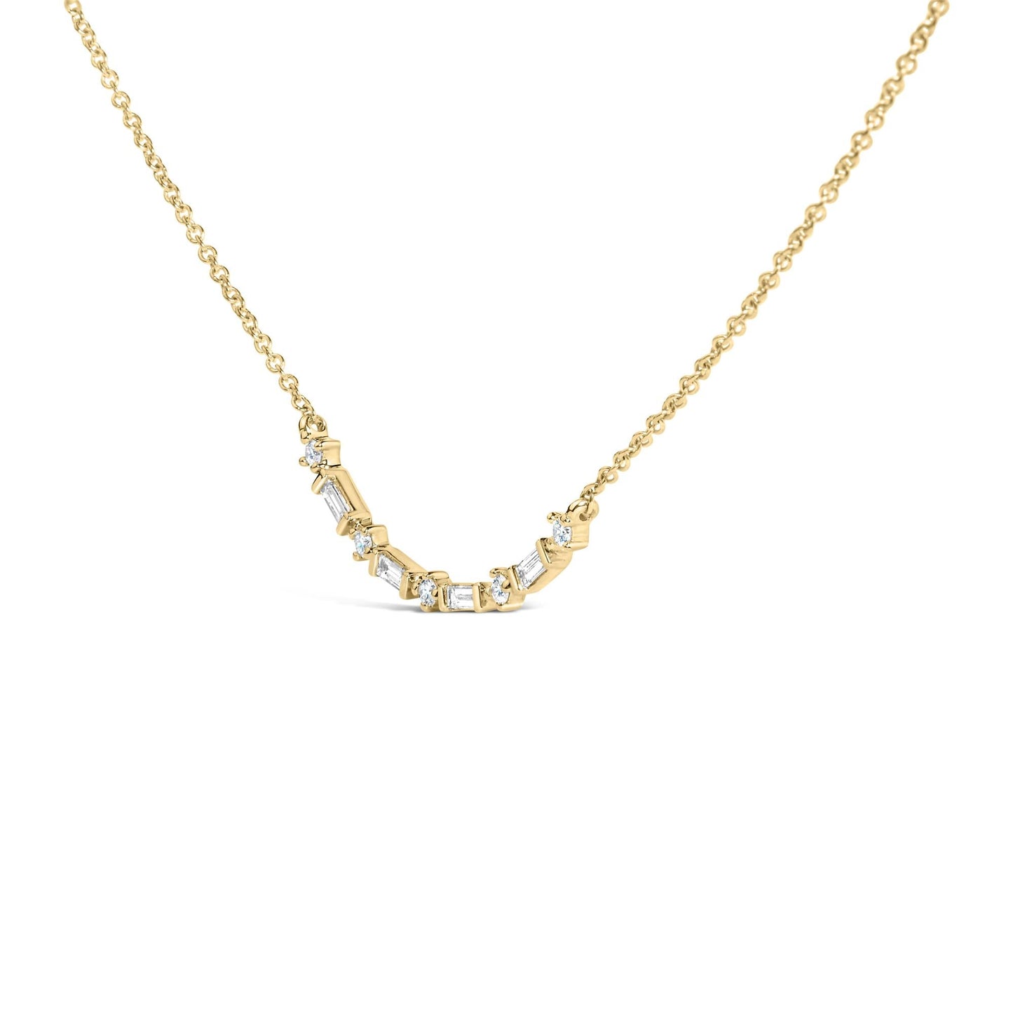 14K Gold 1/5 Cttw Diamond Mixed Shape Curve Bar Pendant Necklace (H-I Color, VS2-SI1 Clarity) - 18" Inches