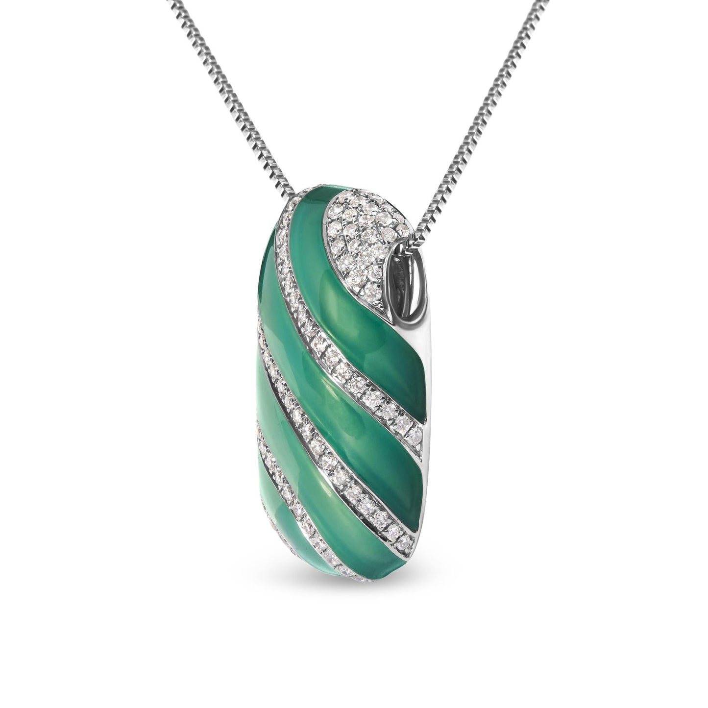 .925 Sterling Silver Turquoise Enamel and 1/2 Cttw Diamond Block 18" Pendant Necklace (F-G Color, VS1-VS2 Clarity)