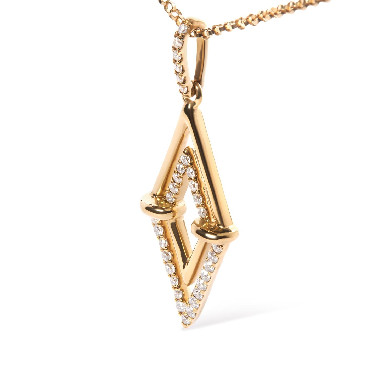 14K Yellow Gold 1/4 Cttw Diamond Double Triangle Geometric 18" Pendant Necklace (G-H Color, SI1-SI2 Clarity)