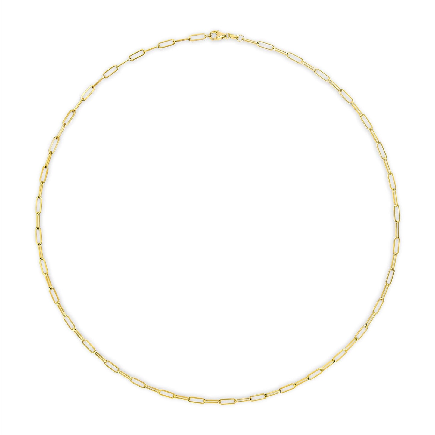 Unisex Solid 14K Gold 2.5mm Paperclip Chain Necklace