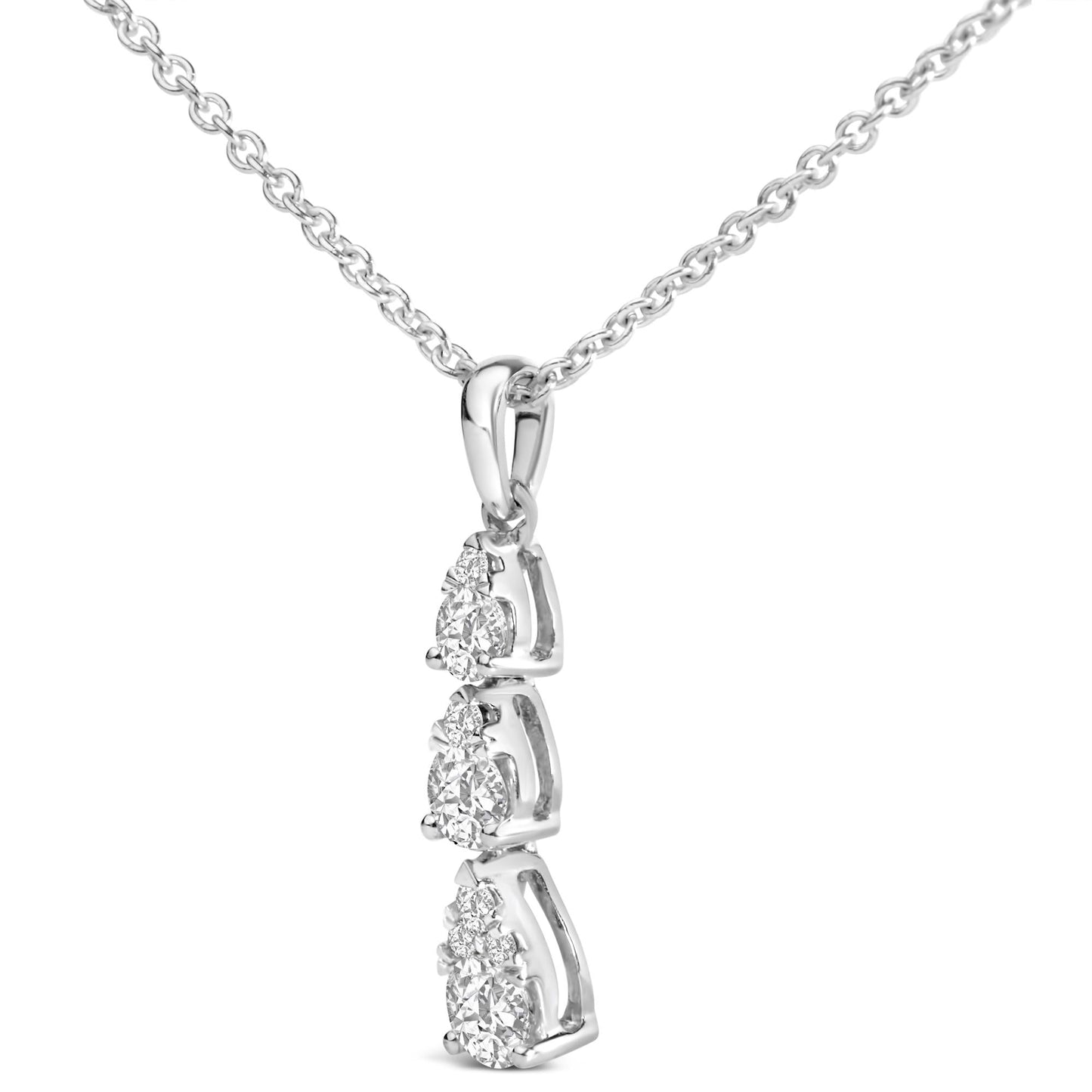 14K White Gold 3/8 Cttw Diamond Graduating 3 Stone Drop Style Pendant Necklace (G-H Color, VS2-SI1 Clarity) - 18" Inches