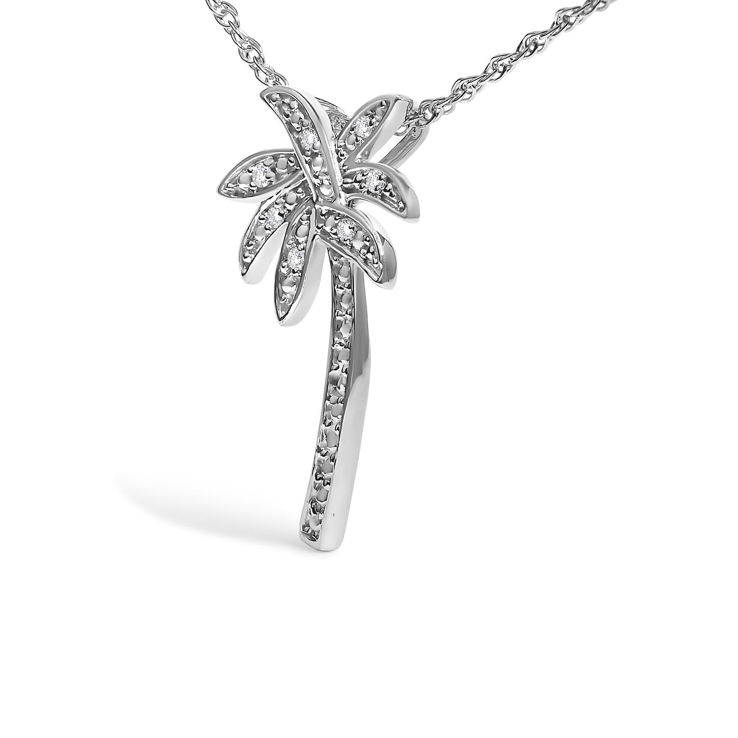 .925 Sterling Silver Diamond Accent Palm Tree Pendant Necklace (J-K Color, I2-I3 Clarity) - 18" Inches