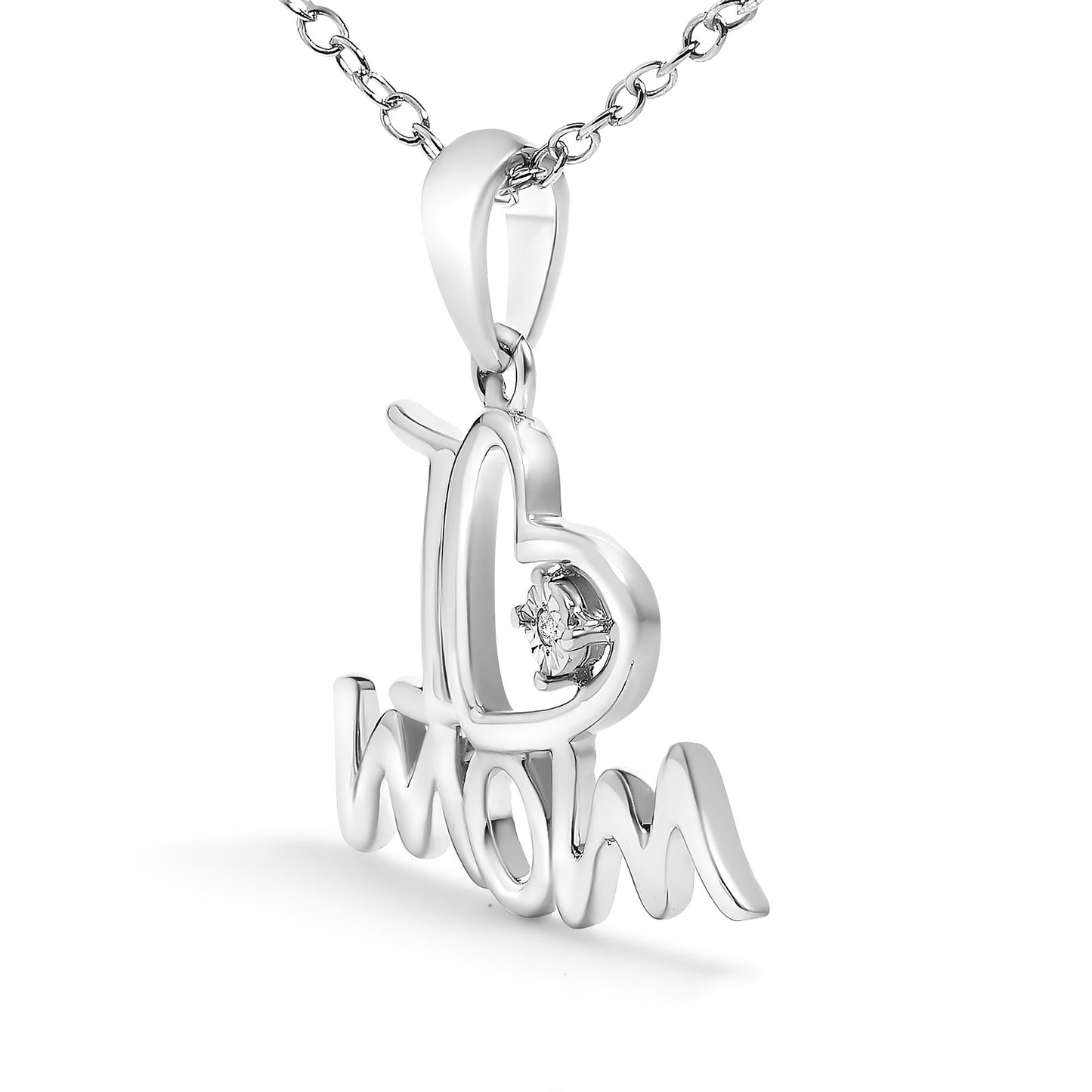 .925 Sterling Silver Diamond Accent "I Love Mom" Heart Pendant Necklace (J-K Color, I2-I3 Clarity) - 18" Inches