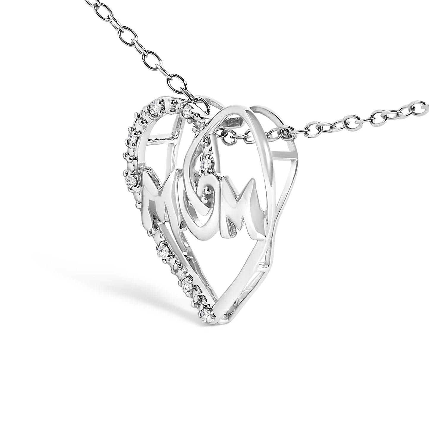 .925 Sterling Silver Diamond Accent MOM Heart Pendant Necklace (J-K Color, I2-I3 Clarity) - 18" Inches